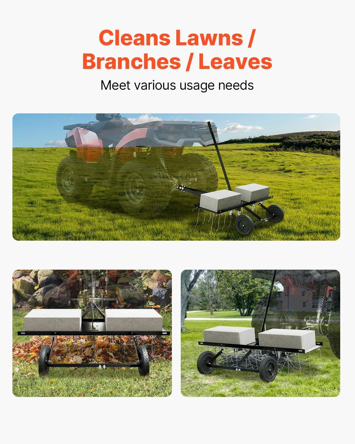 image:imageVEVOR Tow Behind Dethatcher 48inch Tow Dethatcher with 24 Spring Steel Tines Lawn Dethatcher Rake for ATV or Mower Tow Behind Lawn Rake with Lift Handle for Garden Farm Grass40 Tow Behind Dethatcher