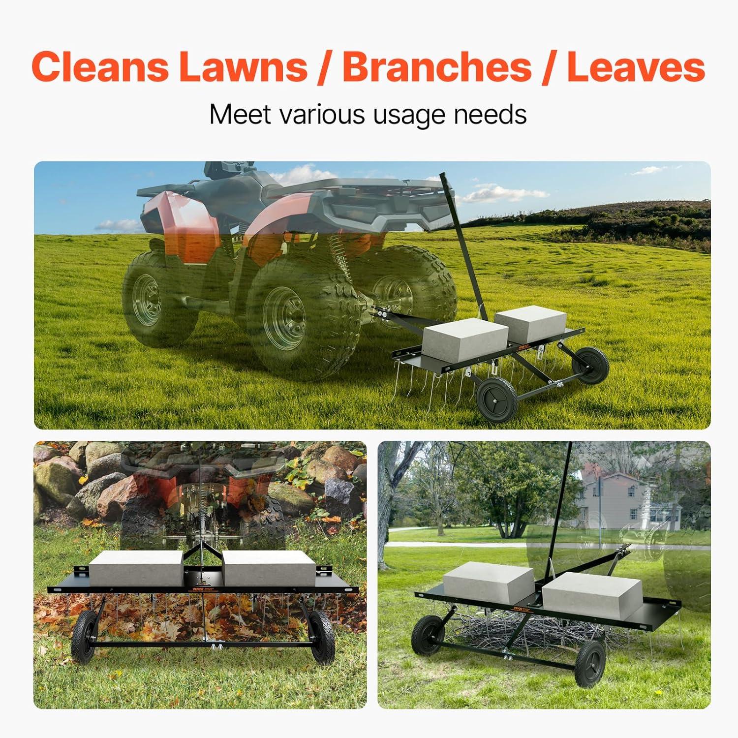 image:imageVEVOR Tow Behind Dethatcher 48inch Tow Dethatcher with 24 Spring Steel Tines Lawn Dethatcher Rake for ATV or Mower Tow Behind Lawn Rake with Lift Handle for Garden Farm Grass48 ATV Rake