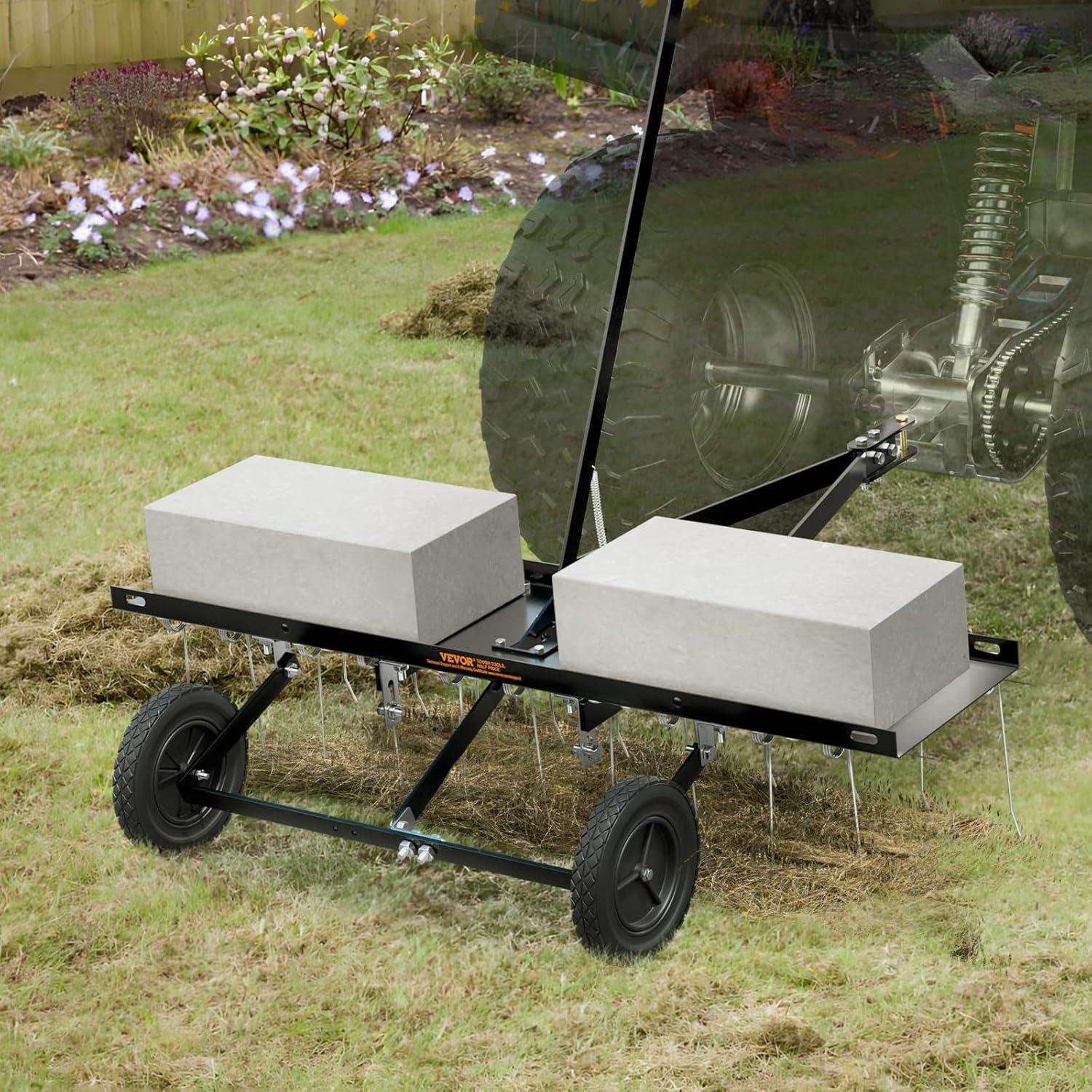 image:imageVEVOR Tow Behind Dethatcher 48inch Tow Dethatcher with 24 Spring Steel Tines Lawn Dethatcher Rake for ATV or Mower Tow Behind Lawn Rake with Lift Handle for Garden Farm Grass40 Tow Behind Dethatcher