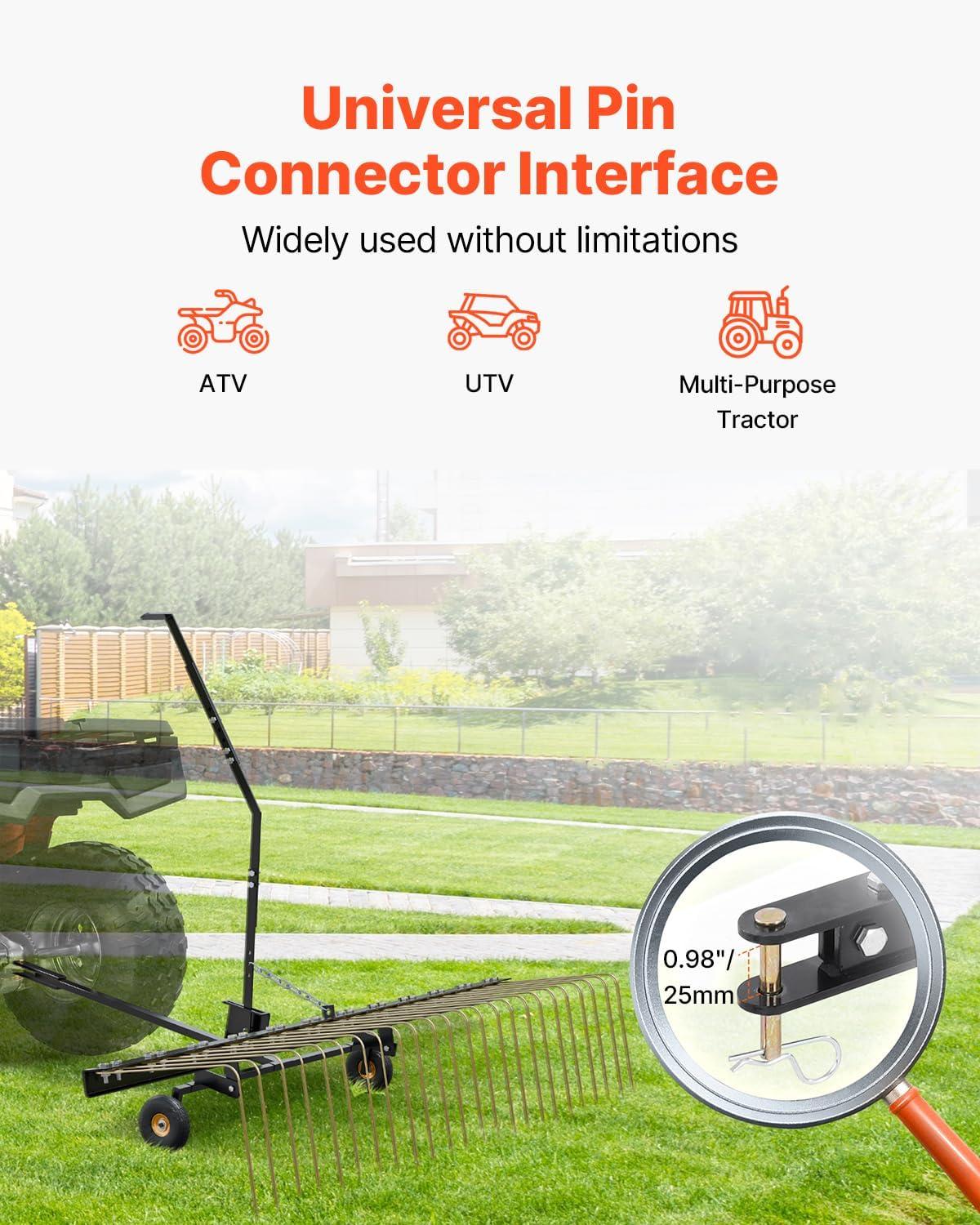 image:imageVEVOR Tow Behind Dethatcher 48inch Tow Dethatcher with 24 Spring Steel Tines Lawn Dethatcher Rake for ATV or Mower Tow Behind Lawn Rake with Lift Handle for Garden Farm Grass60 Tow Behind Dethatcher