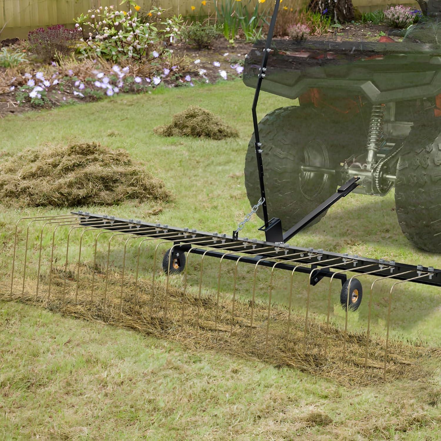 image:imageVEVOR Tow Behind Dethatcher 48inch Tow Dethatcher with 24 Spring Steel Tines Lawn Dethatcher Rake for ATV or Mower Tow Behind Lawn Rake with Lift Handle for Garden Farm Grass60 Tow Behind Dethatcher