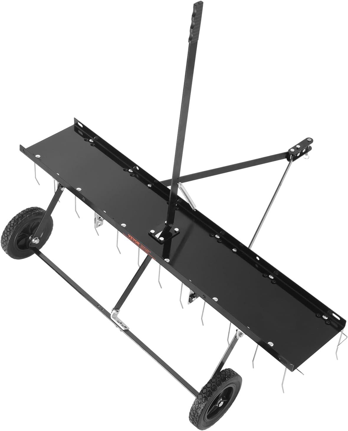 image:imageVEVOR Tow Behind Dethatcher 48inch Tow Dethatcher with 24 Spring Steel Tines Lawn Dethatcher Rake for ATV or Mower Tow Behind Lawn Rake with Lift Handle for Garden Farm Grass48 ATV Rake
