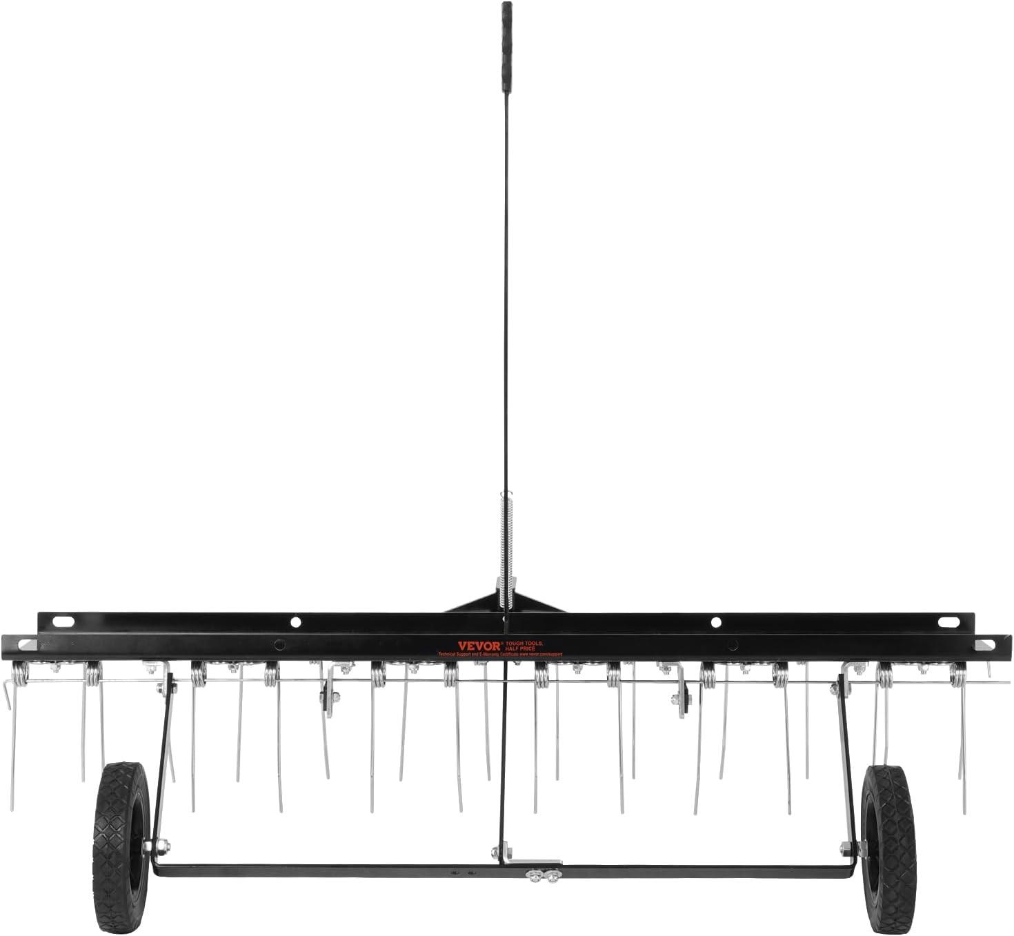 image:imageVEVOR Tow Behind Dethatcher 48inch Tow Dethatcher with 24 Spring Steel Tines Lawn Dethatcher Rake for ATV or Mower Tow Behind Lawn Rake with Lift Handle for Garden Farm Grass48 ATV Rake