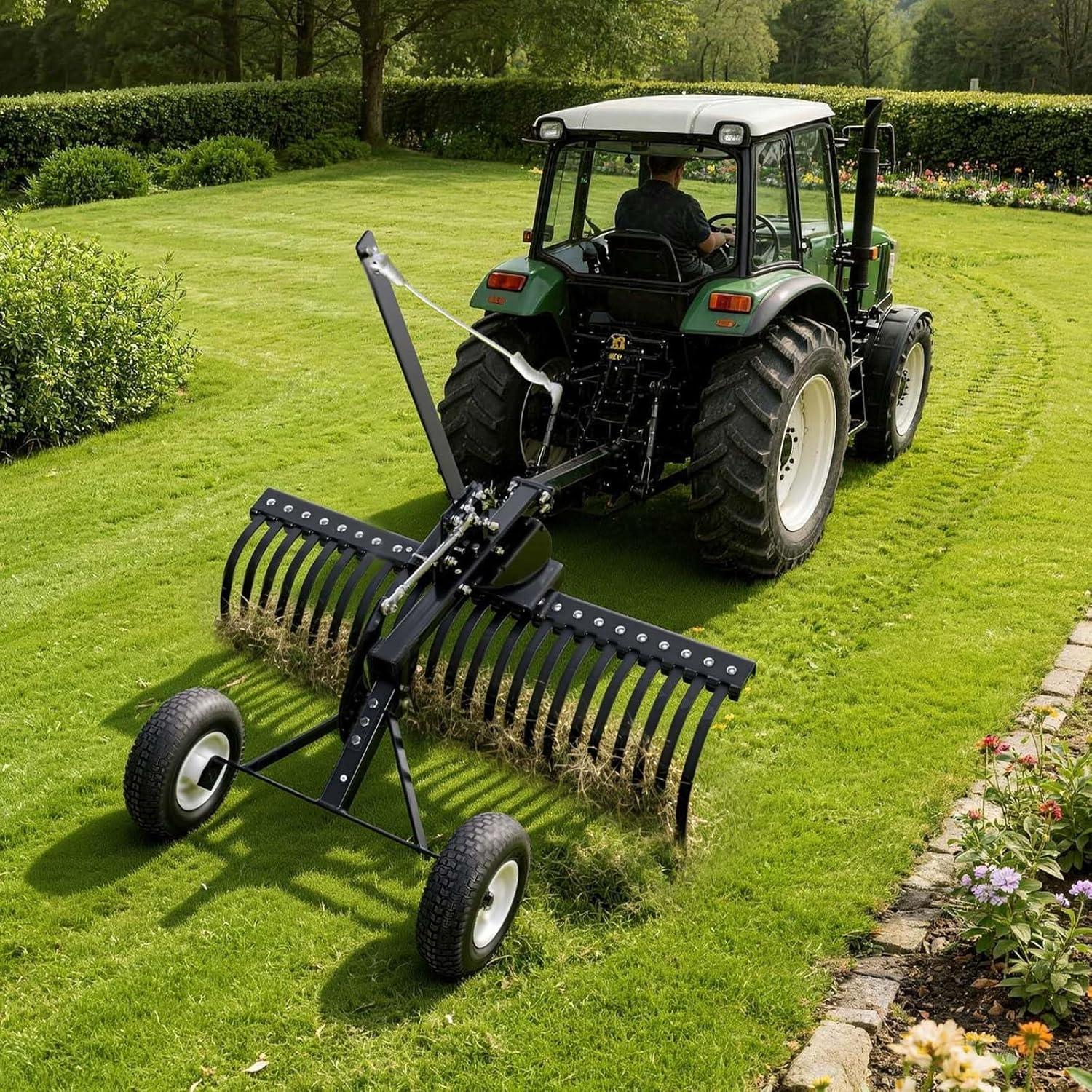 image:imageVEVOR Tow Behind Dethatcher 48inch Tow Dethatcher with 24 Spring Steel Tines Lawn Dethatcher Rake for ATV or Mower Tow Behind Lawn Rake with Lift Handle for Garden Farm Grass48 Dethatcher with Height Adjustment