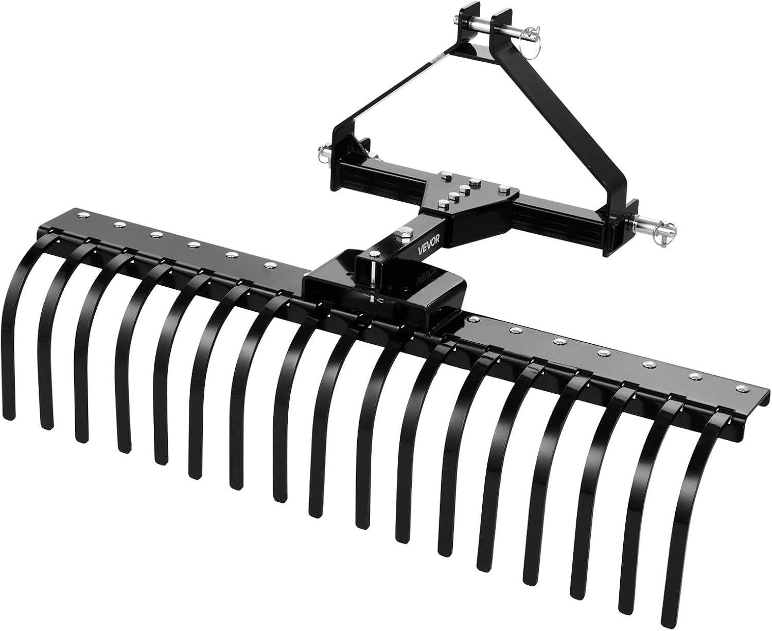 image:imageVEVOR Tow Behind Dethatcher 48inch Tow Dethatcher with 24 Spring Steel Tines Lawn Dethatcher Rake for ATV or Mower Tow Behind Lawn Rake with Lift Handle for Garden Farm Grass50 Dethatcher with 3Point Attachments