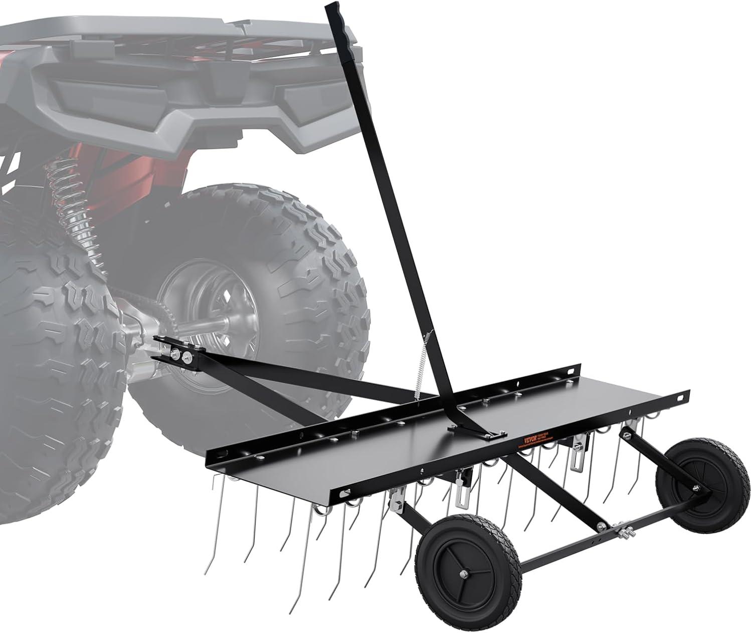 image:imageVEVOR Tow Behind Dethatcher 48inch Tow Dethatcher with 24 Spring Steel Tines Lawn Dethatcher Rake for ATV or Mower Tow Behind Lawn Rake with Lift Handle for Garden Farm Grass48 ATV Rake