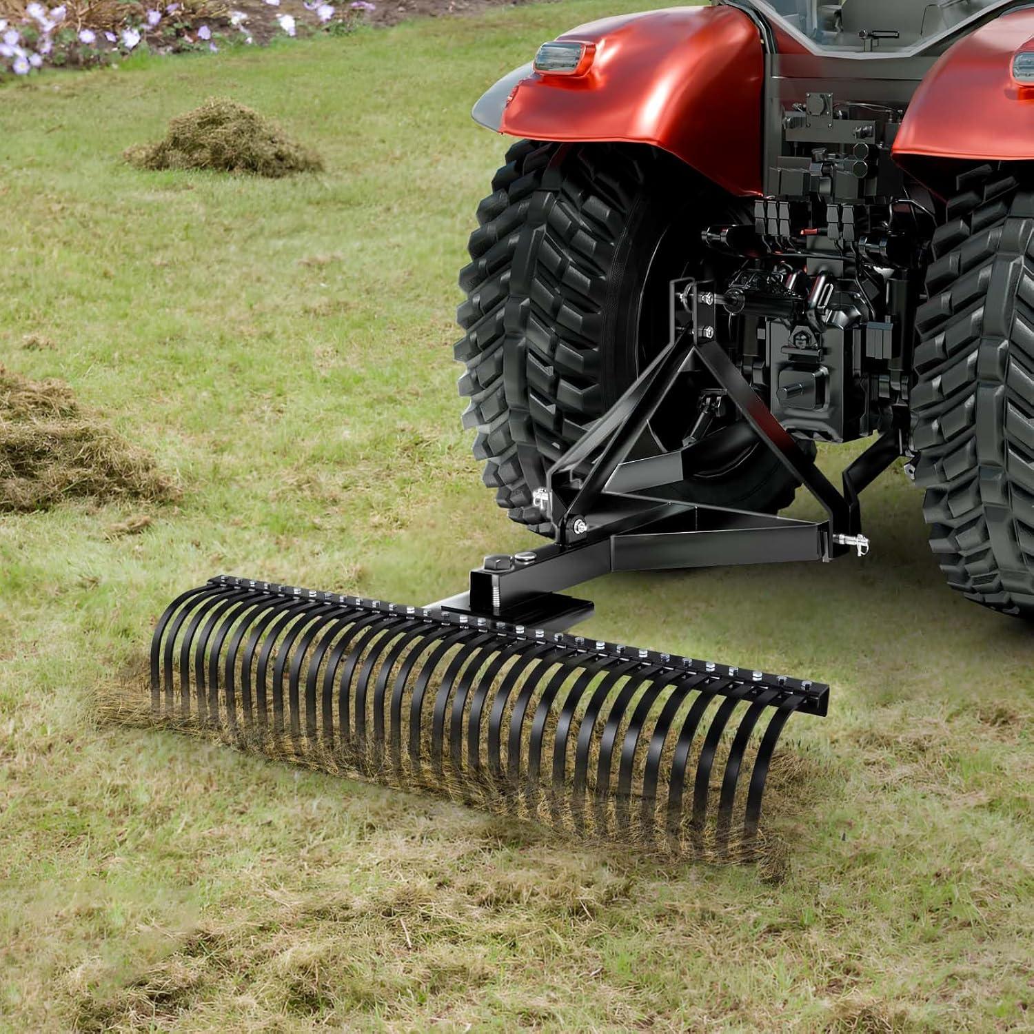 image:imageVEVOR Tow Behind Dethatcher 48inch Tow Dethatcher with 24 Spring Steel Tines Lawn Dethatcher Rake for ATV or Mower Tow Behind Lawn Rake with Lift Handle for Garden Farm Grass60 3point Dethatcher with Attachments