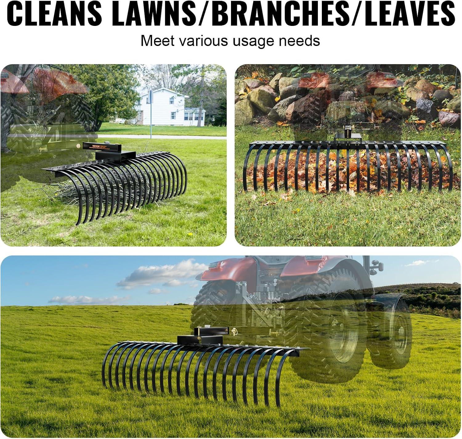 image:imageVEVOR Tow Behind Dethatcher 48inch Tow Dethatcher with 24 Spring Steel Tines Lawn Dethatcher Rake for ATV or Mower Tow Behind Lawn Rake with Lift Handle for Garden Farm Grass60 Rake without 3Point Attachments