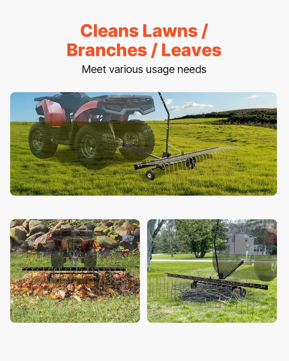 image:imageVEVOR Tow Behind Dethatcher 48inch Tow Dethatcher with 24 Spring Steel Tines Lawn Dethatcher Rake for ATV or Mower Tow Behind Lawn Rake with Lift Handle for Garden Farm Grass60 Tow Behind Dethatcher