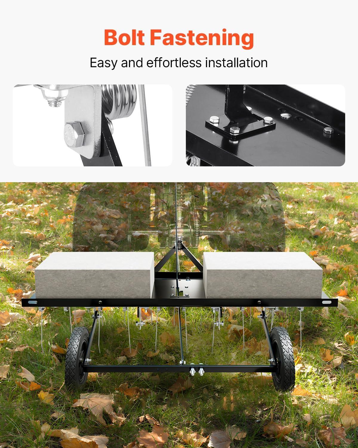 image:imageVEVOR Tow Behind Dethatcher 48inch Tow Dethatcher with 24 Spring Steel Tines Lawn Dethatcher Rake for ATV or Mower Tow Behind Lawn Rake with Lift Handle for Garden Farm Grass40 Tow Behind Dethatcher