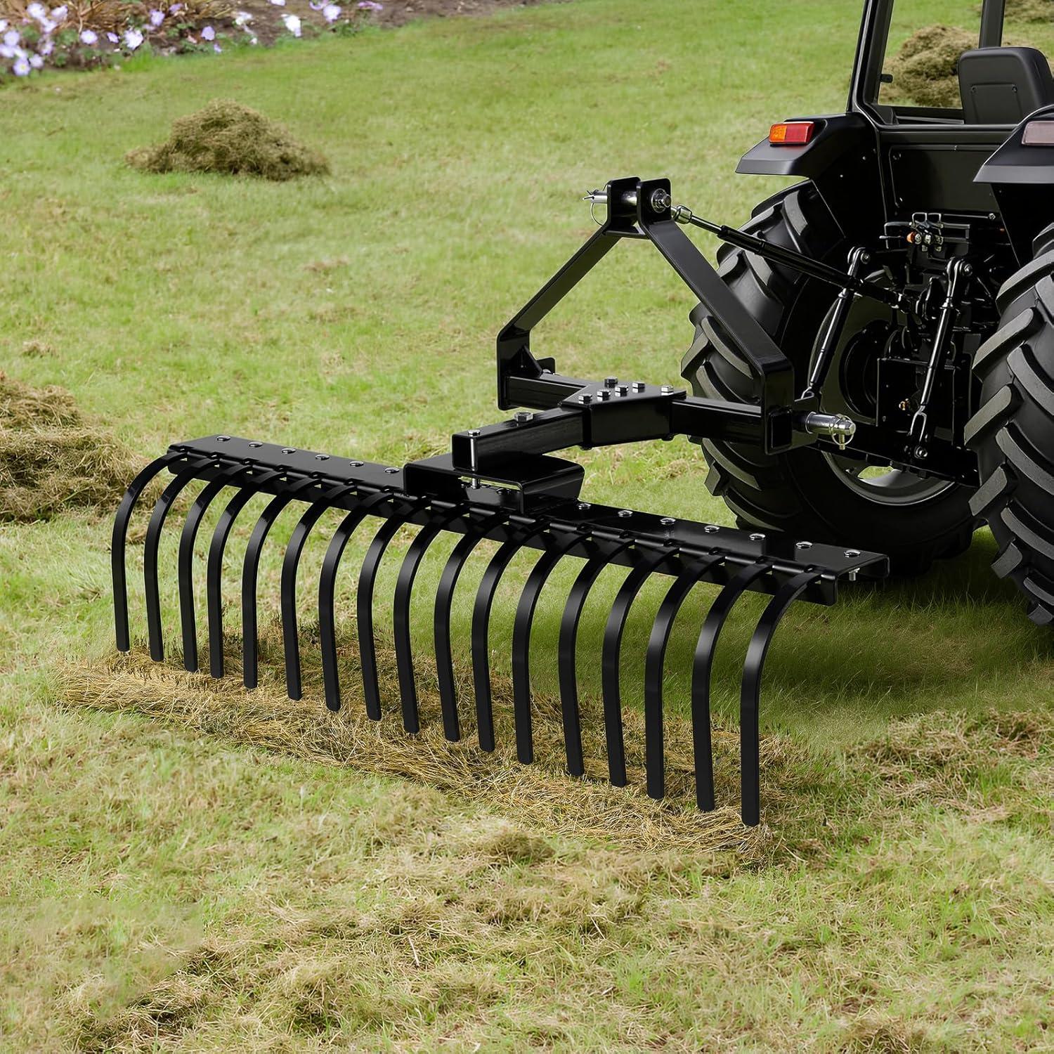image:imageVEVOR Tow Behind Dethatcher 48inch Tow Dethatcher with 24 Spring Steel Tines Lawn Dethatcher Rake for ATV or Mower Tow Behind Lawn Rake with Lift Handle for Garden Farm Grass50 Dethatcher with 3Point Attachments
