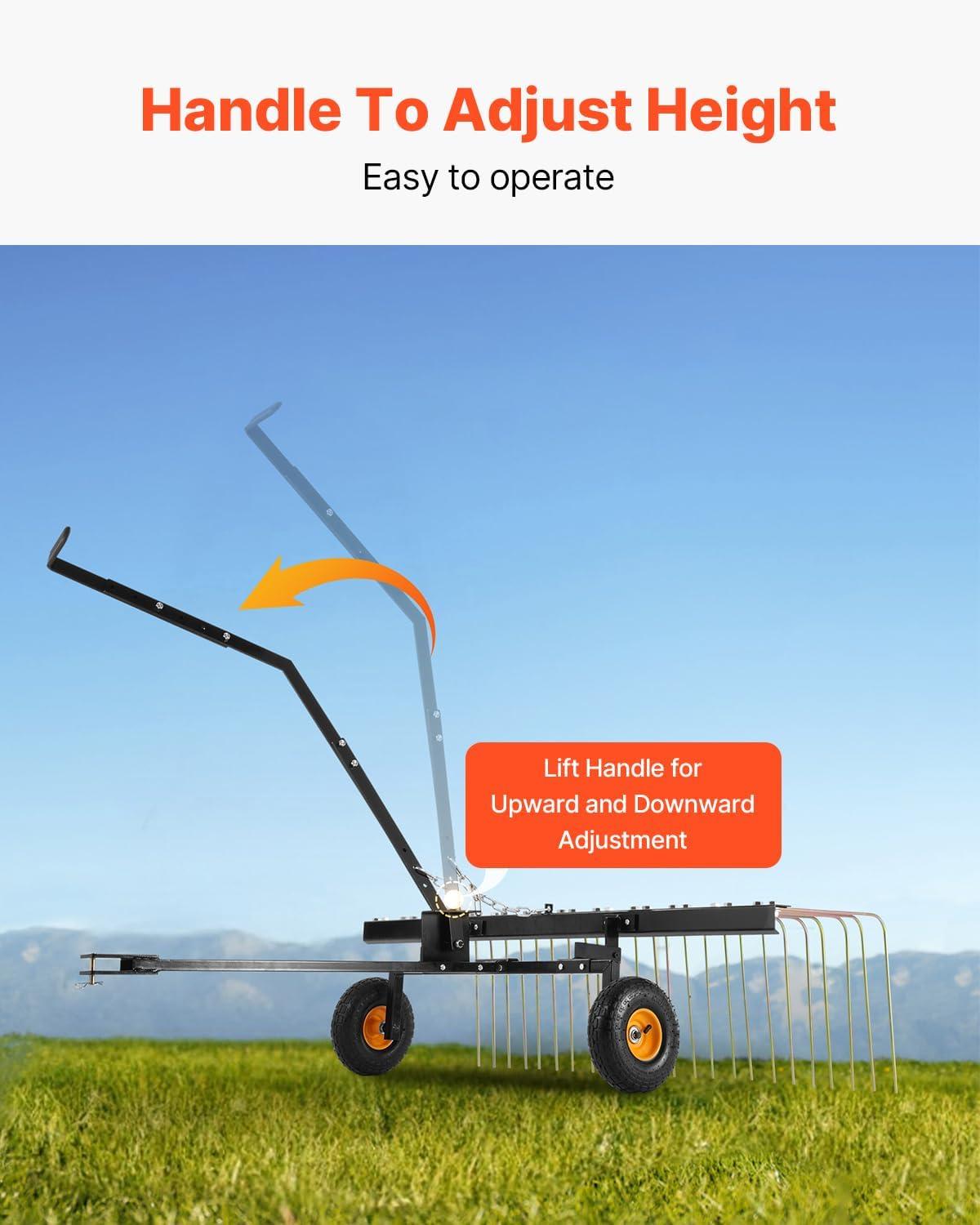 image:imageVEVOR Tow Behind Dethatcher 48inch Tow Dethatcher with 24 Spring Steel Tines Lawn Dethatcher Rake for ATV or Mower Tow Behind Lawn Rake with Lift Handle for Garden Farm Grass60 Tow Behind Dethatcher