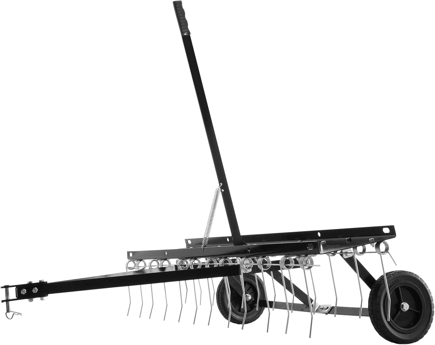 image:imageVEVOR Tow Behind Dethatcher 48inch Tow Dethatcher with 24 Spring Steel Tines Lawn Dethatcher Rake for ATV or Mower Tow Behind Lawn Rake with Lift Handle for Garden Farm Grass48 ATV Rake
