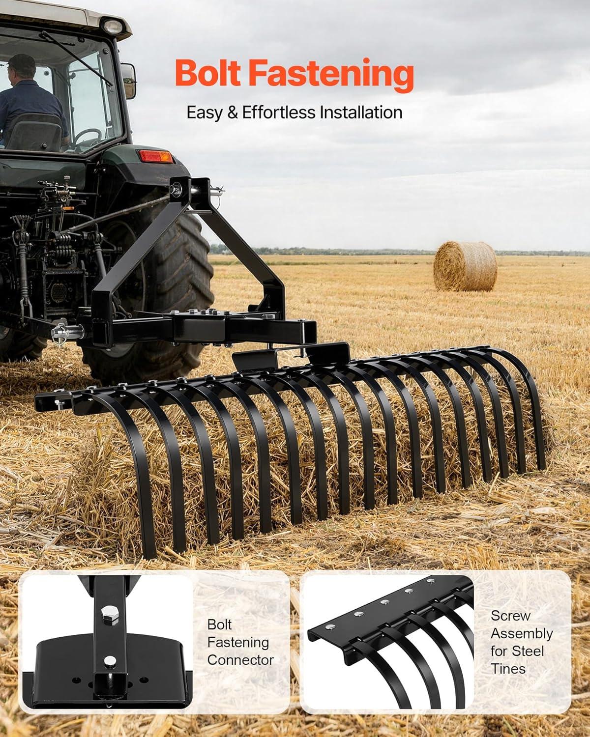 image:imageVEVOR Tow Behind Dethatcher 48inch Tow Dethatcher with 24 Spring Steel Tines Lawn Dethatcher Rake for ATV or Mower Tow Behind Lawn Rake with Lift Handle for Garden Farm Grass50 Dethatcher with 3Point Attachments