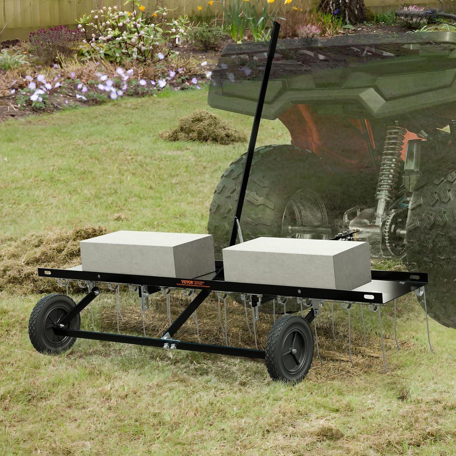 image:imageVEVOR Tow Behind Dethatcher 48inch Tow Dethatcher with 24 Spring Steel Tines Lawn Dethatcher Rake for ATV or Mower Tow Behind Lawn Rake with Lift Handle for Garden Farm Grass48 ATV Rake