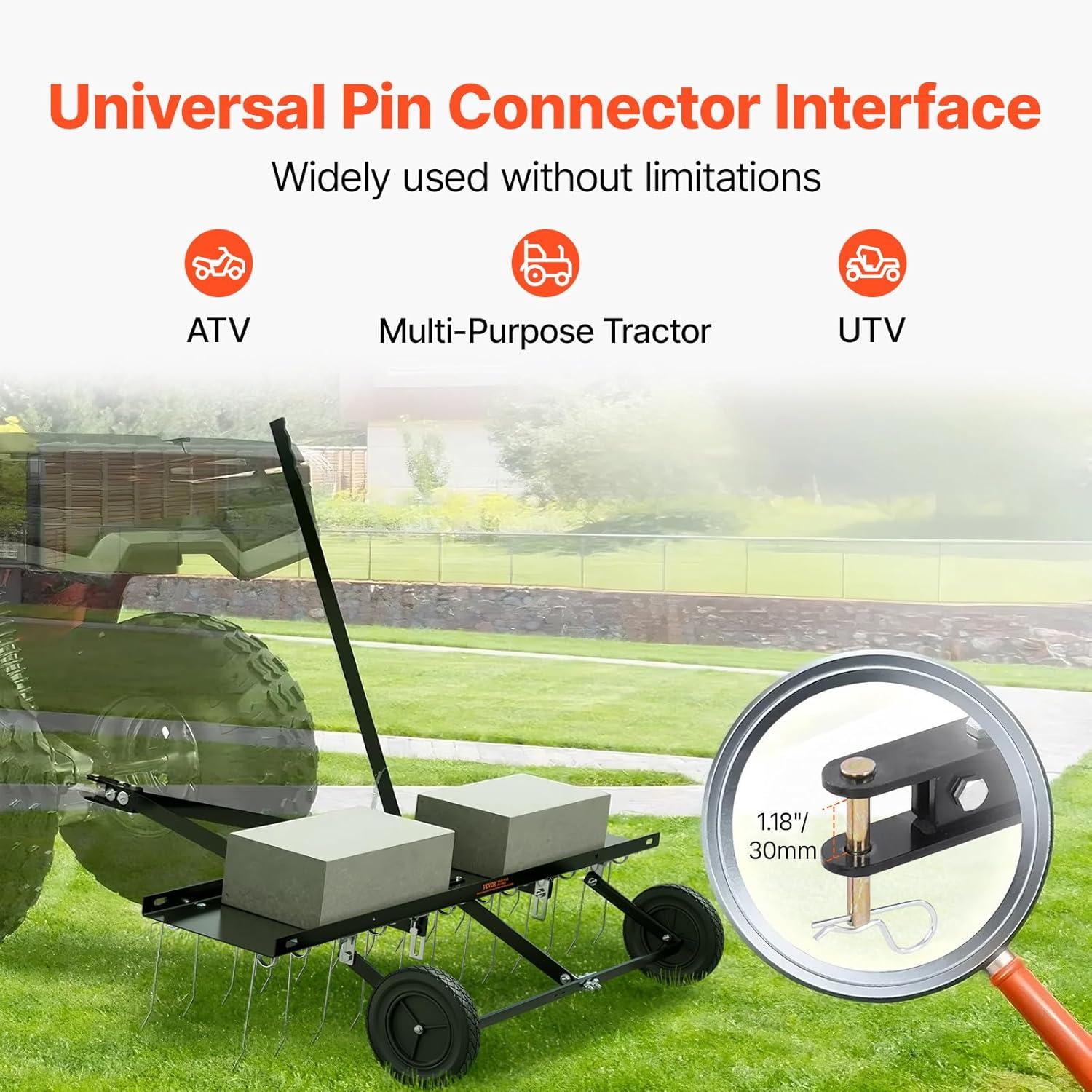 image:imageVEVOR Tow Behind Dethatcher 48inch Tow Dethatcher with 24 Spring Steel Tines Lawn Dethatcher Rake for ATV or Mower Tow Behind Lawn Rake with Lift Handle for Garden Farm Grass48 ATV Rake