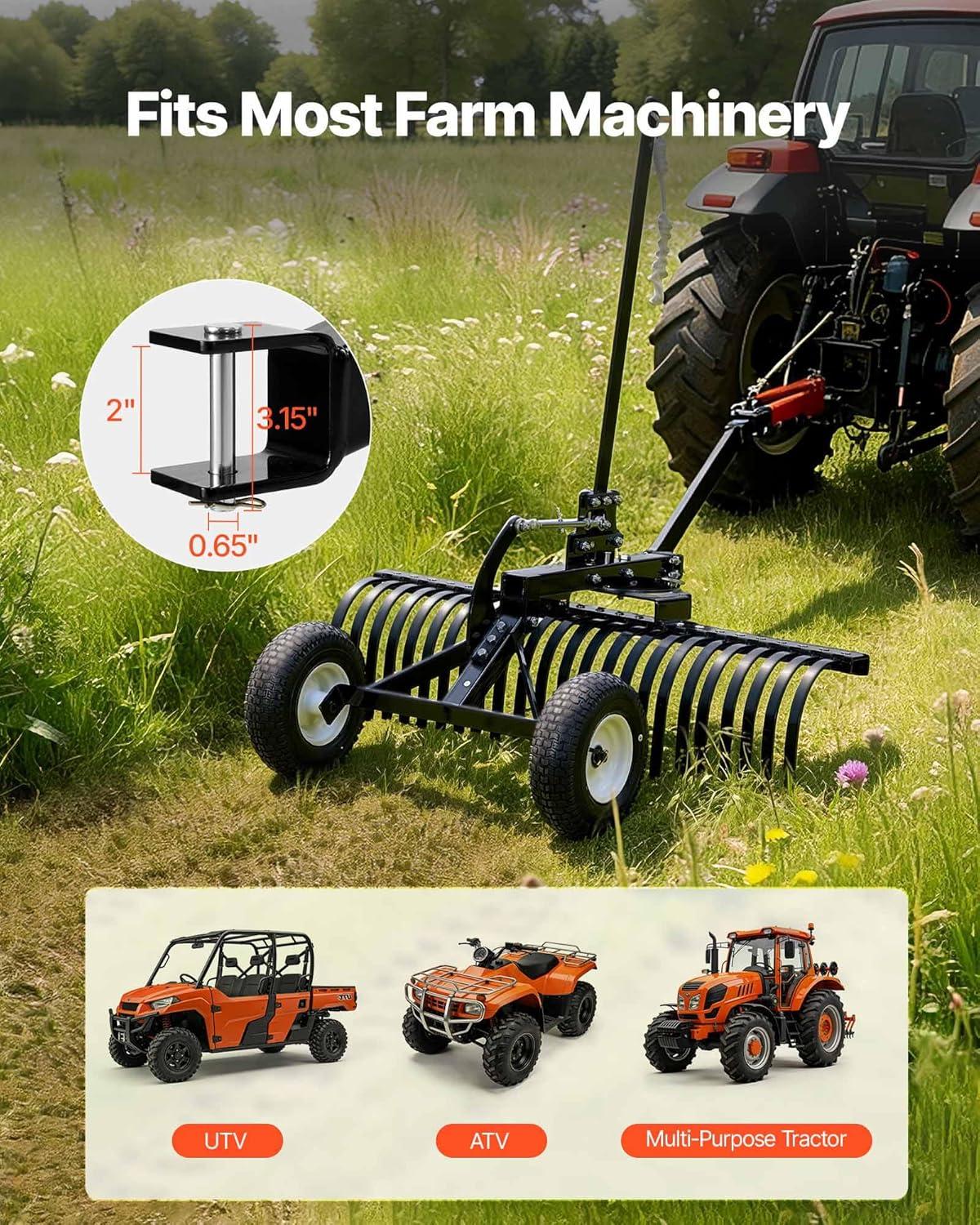 image:imageVEVOR Tow Behind Dethatcher 48inch Tow Dethatcher with 24 Spring Steel Tines Lawn Dethatcher Rake for ATV or Mower Tow Behind Lawn Rake with Lift Handle for Garden Farm Grass48 Dethatcher with Height Adjustment