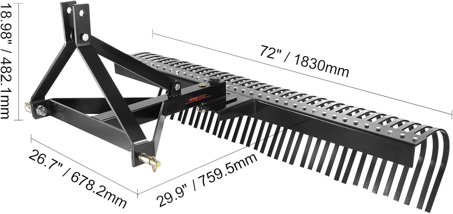 image:imageVEVOR Tow Behind Dethatcher 48inch Tow Dethatcher with 24 Spring Steel Tines Lawn Dethatcher Rake for ATV or Mower Tow Behind Lawn Rake with Lift Handle for Garden Farm Grass72 Tow Dethatcher with 3point Attachments