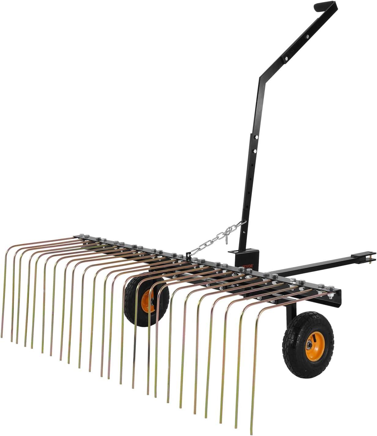 image:imageVEVOR Tow Behind Dethatcher 48inch Tow Dethatcher with 24 Spring Steel Tines Lawn Dethatcher Rake for ATV or Mower Tow Behind Lawn Rake with Lift Handle for Garden Farm Grass60 Tow Behind Dethatcher