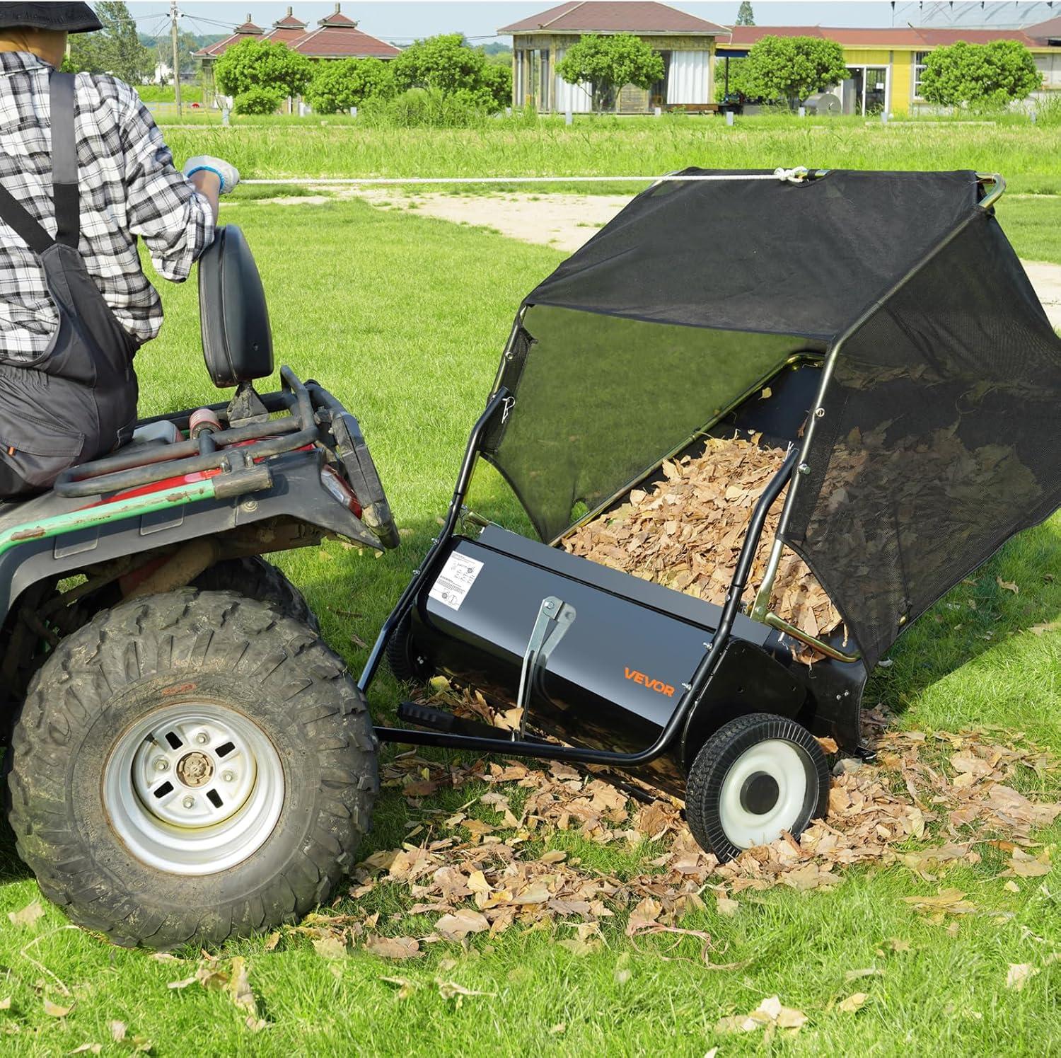 image:imageVEVOR Tow Behind Lawn Sweeper 50Inch 26 cu ft Large Capacity Pull Behind Lawn Sweeper Heavy Duty Leaf amp Grass Collector with Adjustable Sweeping Height for Garden Yard Farm Picking Up Debris50 Inch