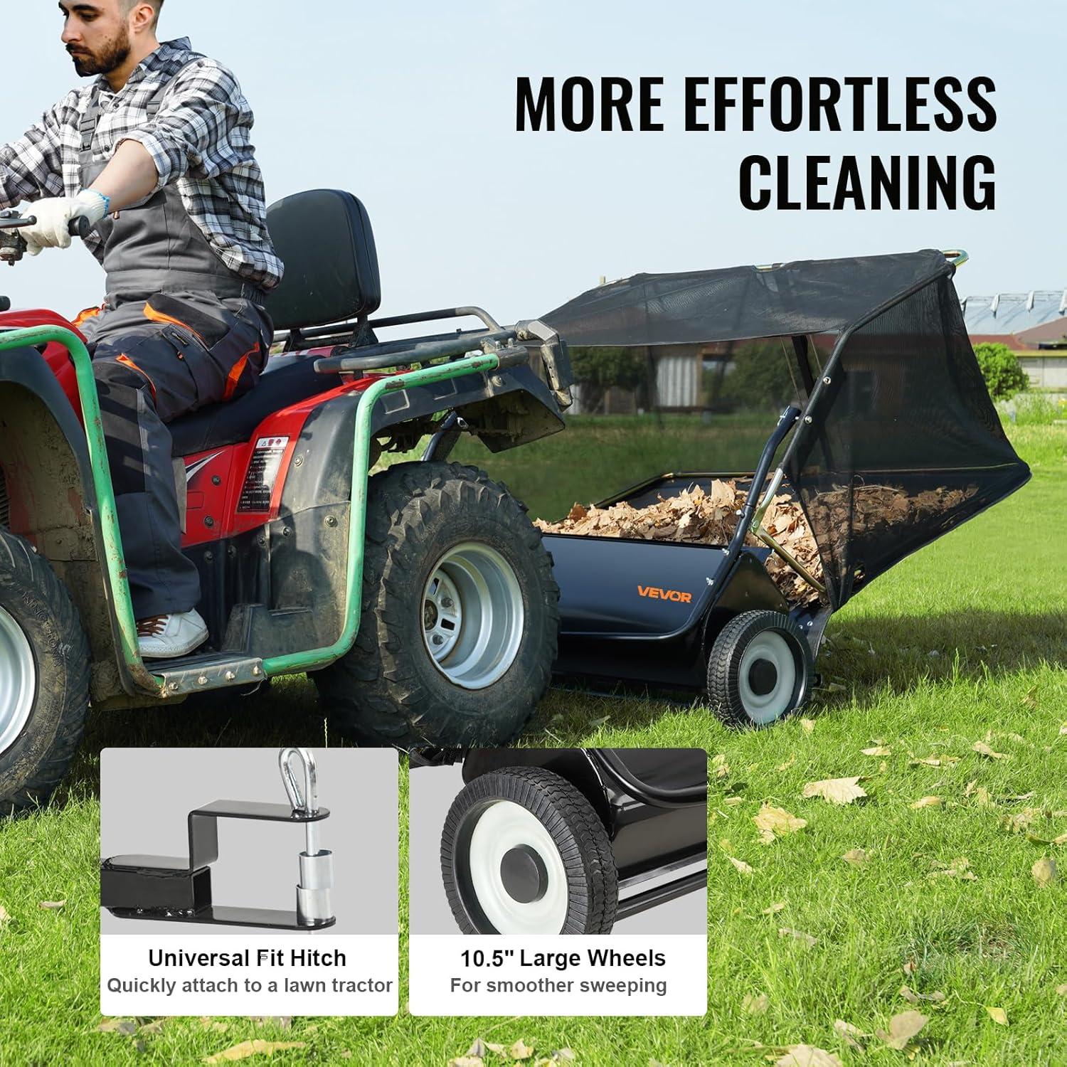 image:imageVEVOR Tow Behind Lawn Sweeper 50Inch 26 cu ft Large Capacity Pull Behind Lawn Sweeper Heavy Duty Leaf amp Grass Collector with Adjustable Sweeping Height for Garden Yard Farm Picking Up Debris50 Inch