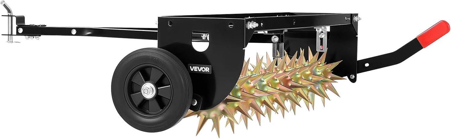image:imageVEVOR Tow Behind Plug Aerator 32 in Lawn Spike Aerator with Universal Hitch Heavy Duty amp RustResistant Pull Behind Spike Aerator Tool with Folded Edge Tray for Farmland amp Garden TractorsSpike Aerator 40in