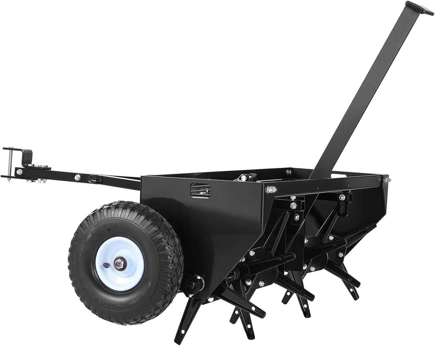 image:imageVEVOR Tow Behind Plug Aerator 32 in Lawn Spike Aerator with Universal Hitch Heavy Duty amp RustResistant Pull Behind Spike Aerator Tool with Folded Edge Tray for Farmland amp Garden TractorsCore Aerator 40in