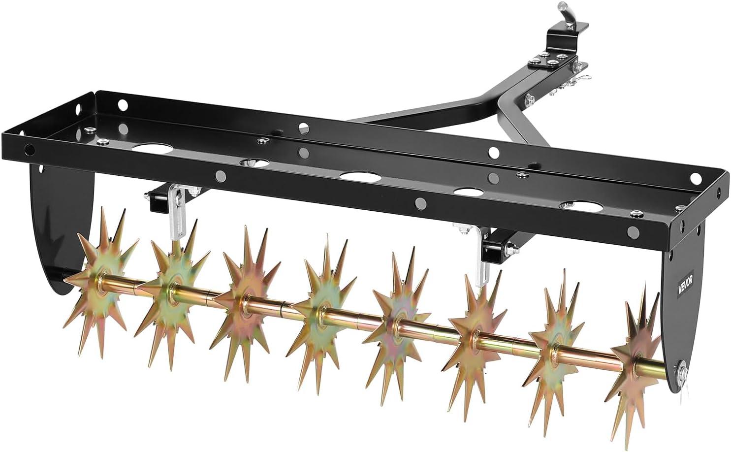image:imageVEVOR Tow Behind Plug Aerator 32 in Lawn Spike Aerator with Universal Hitch Heavy Duty amp RustResistant Pull Behind Spike Aerator Tool with Folded Edge Tray for Farmland amp Garden TractorsSpike Aerator 32in