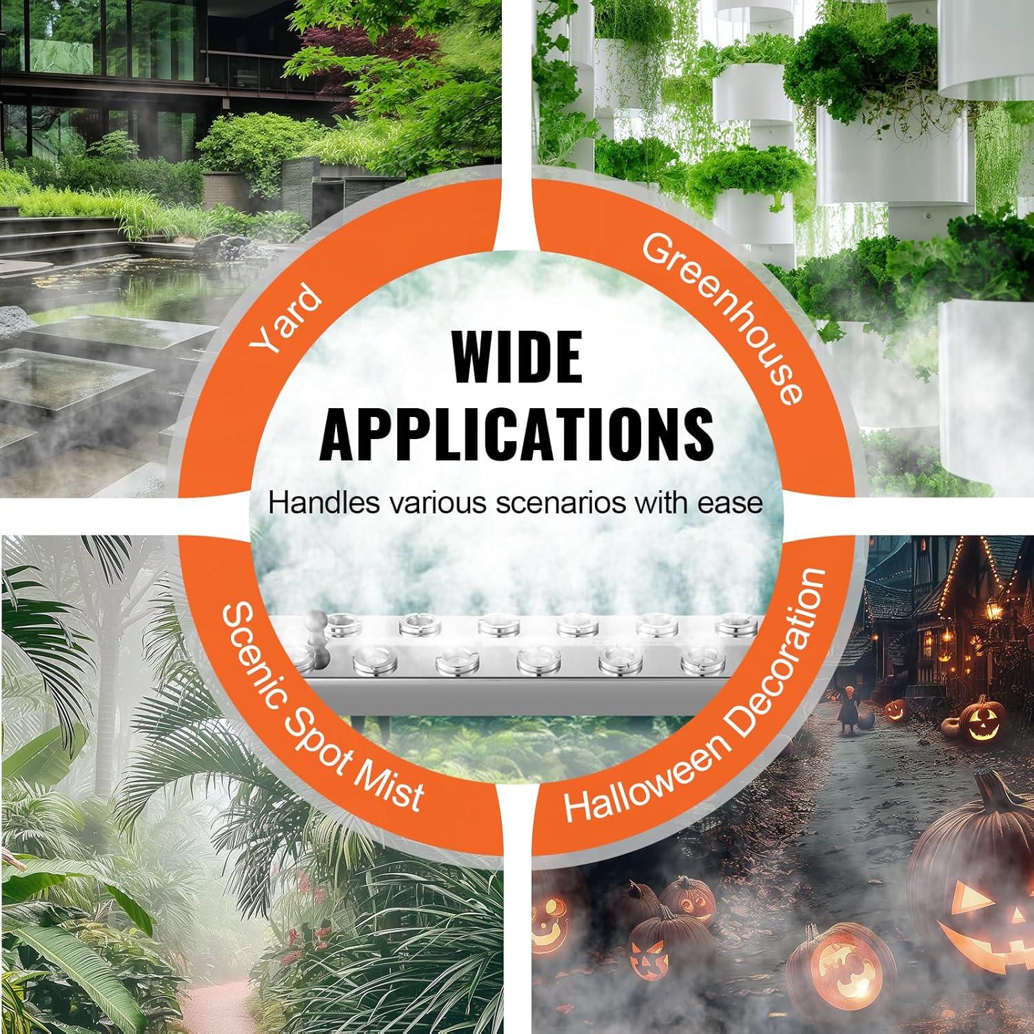 image:imageVEVOR Ultrasonic Mist Maker 12 Head 9000mLH Ultrasonic Fogger Mist Maker with 300W IP67 Waterproof Power Supply Buoy Replacement Discs for Pond Garden Rockery Greenhouse Halloween Decoration12 Head