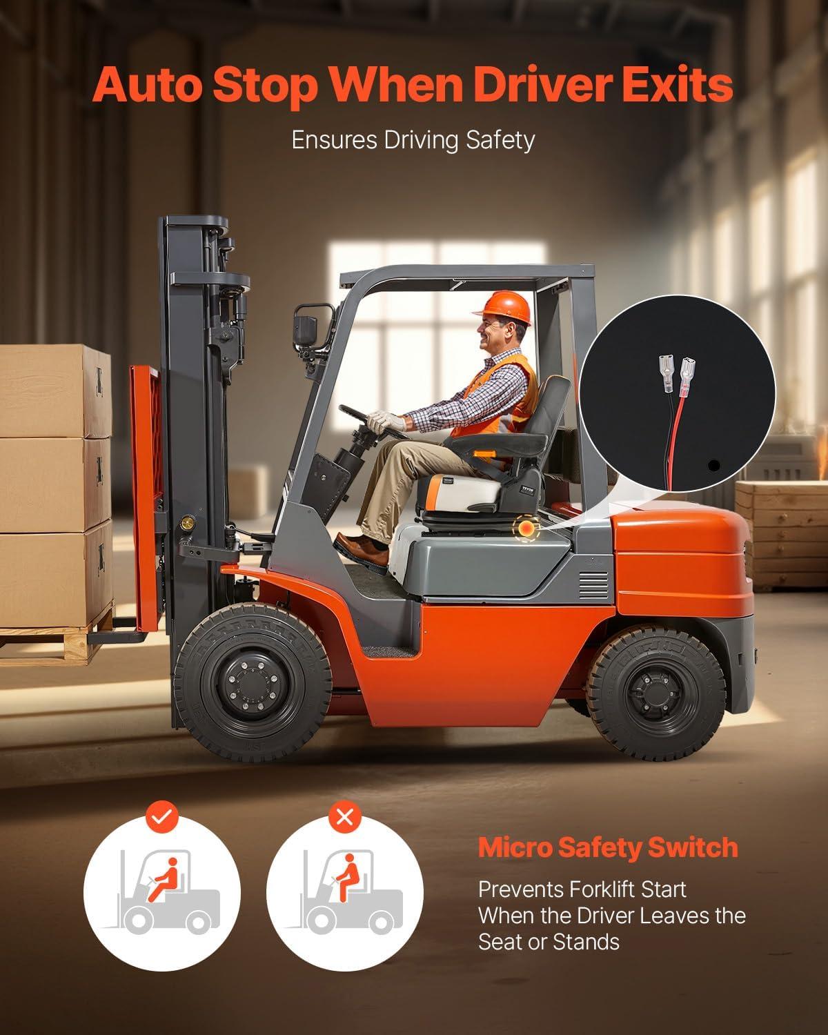 image:imageVEVOR Universal Forklift Seat Tractor Suspension Seat with Adjustable Back Armrest amp Safety Belt Secure Fold Down Tractor Seat with Micro Switch Lawnmower Seat for Skid Loader Bulldozer