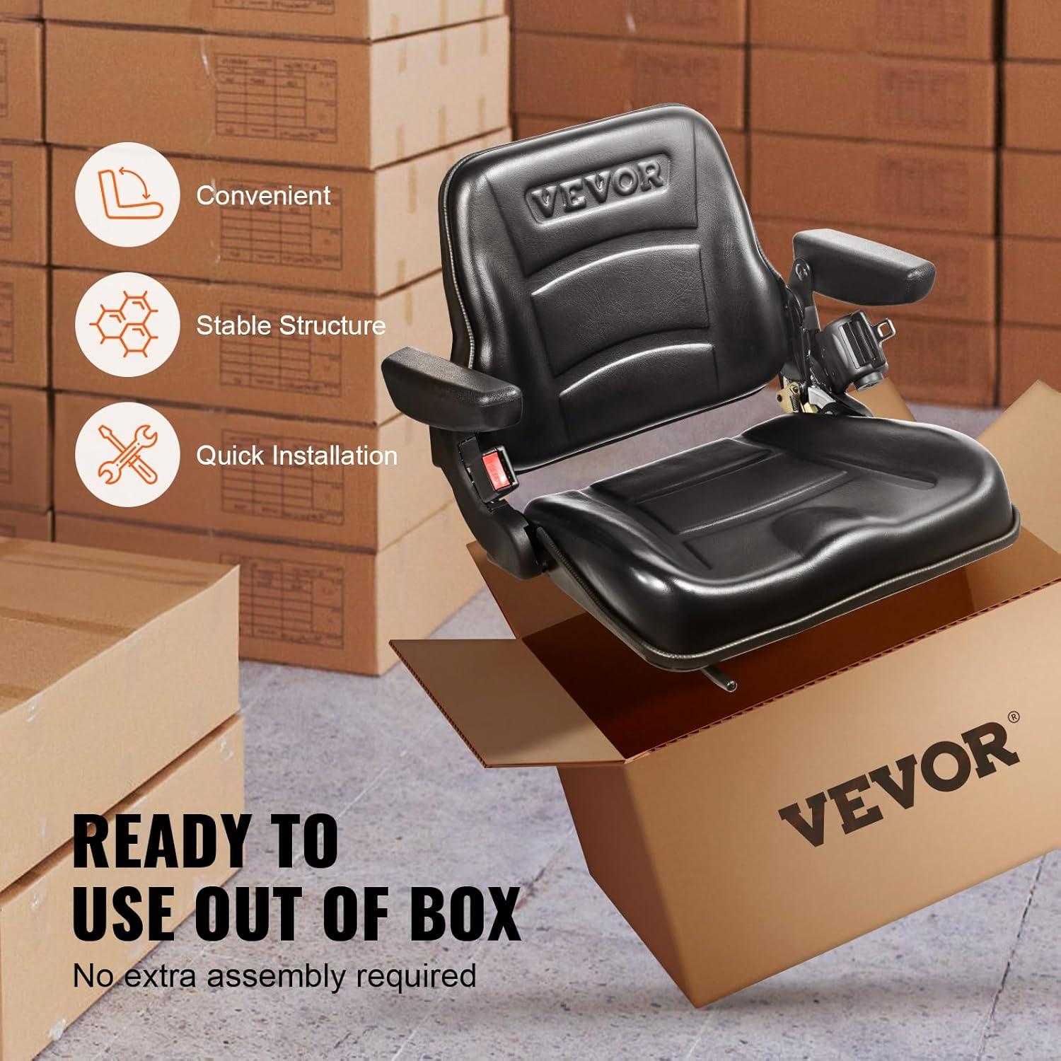 image:imageVEVOR Universal Tracor Seat Lawn Mower Seat with Micro Switch and Drainage Holes 63118 inch Extended Slot Tractor Seat for Tractor Loader Excavator2023New with ArmrestBelt