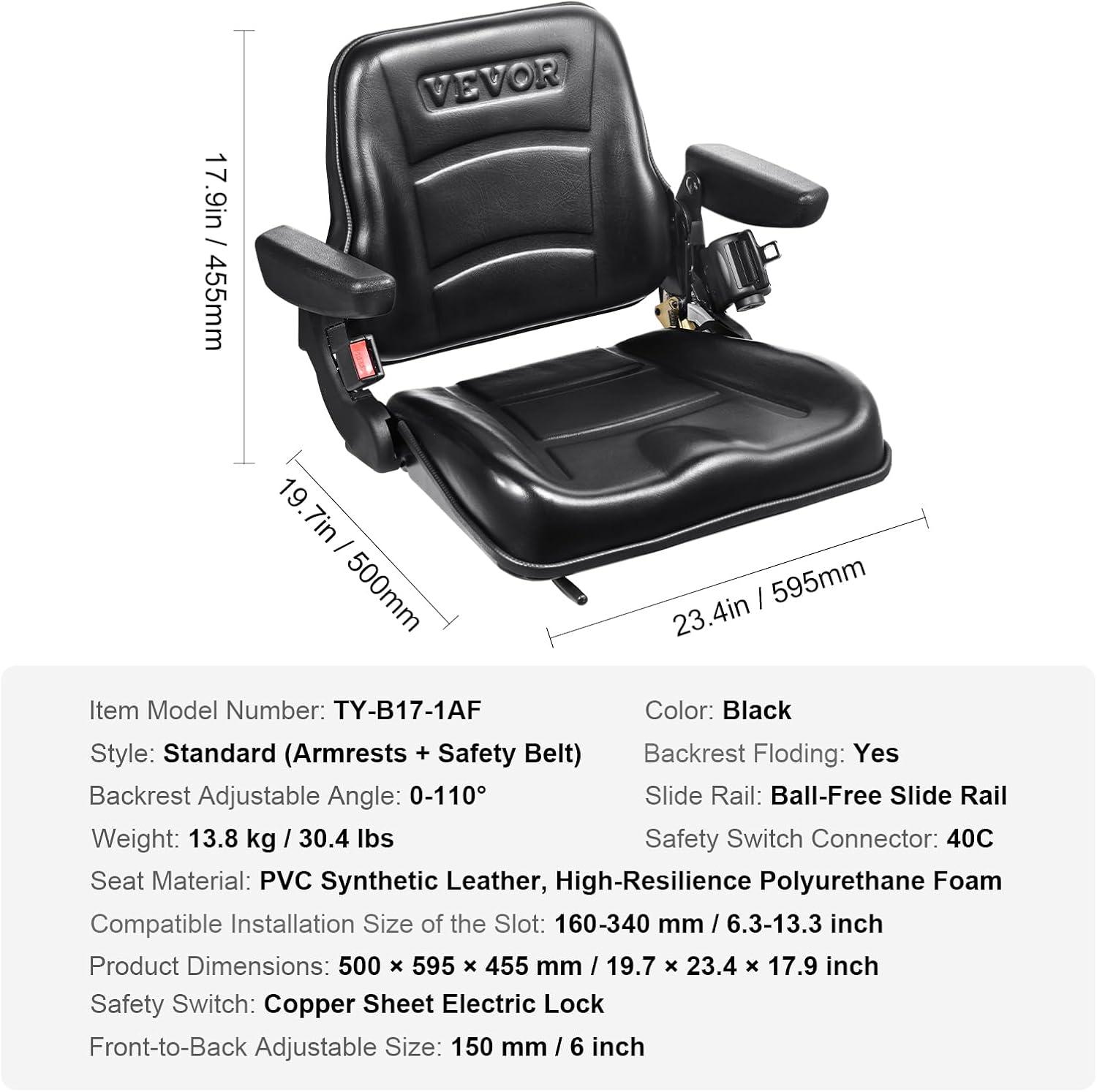 image:imageVEVOR Universal Tracor Seat Lawn Mower Seat with Micro Switch and Drainage Holes 63118 inch Extended Slot Tractor Seat for Tractor Loader Excavator2023New with ArmrestBelt