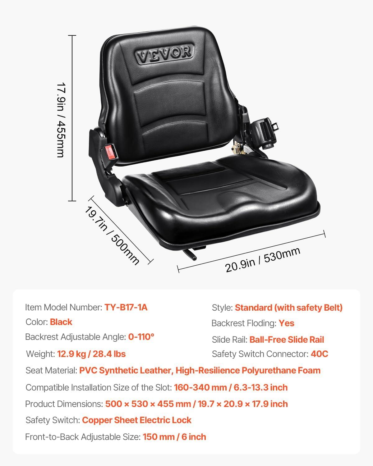 image:imageVEVOR Universal Tracor Seat Lawn Mower Seat with Micro Switch and Drainage Holes 63118 inch Extended Slot Tractor Seat for Tractor Loader Excavator2023New with Belt