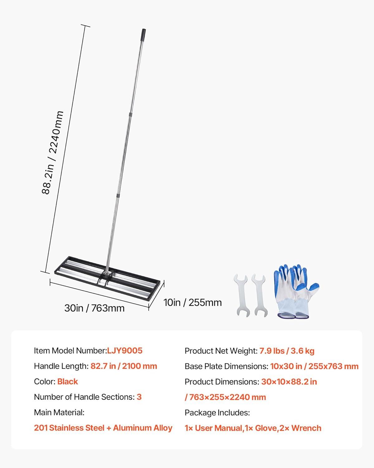 image:imageVEVOR Updated Lawn Leveling Rake with Roller 30 x 10 Stainless Steel Lawn Leveler with 839 Adjustable Handle Heavy Duty Yard Leveling Rake Effort Saving Lawn Leveling Tool for Yard Golf Court