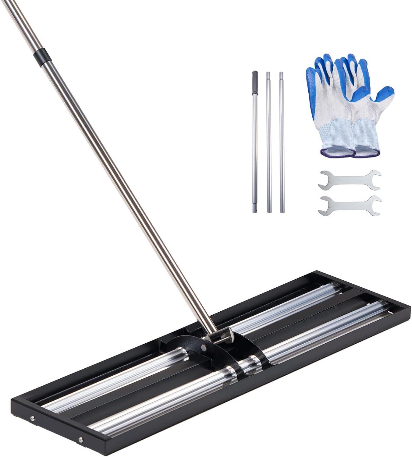 image:imageVEVOR Updated Lawn Leveling Rake with Roller 30 x 10 Stainless Steel Lawn Leveler with 839 Adjustable Handle Heavy Duty Yard Leveling Rake Effort Saving Lawn Leveling Tool for Yard Golf Court