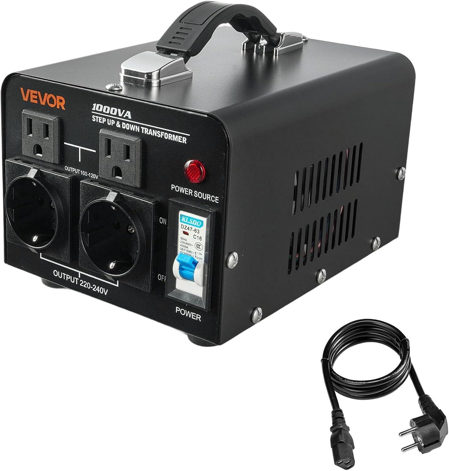 image:imageVEVOR Voltage Converter Transformer 2000W Heavy Duty Step UpDown Transformer Convert from 110 Volt to 220 Volt and from 220 Volt to 110 Volt with US Outlet EU Outlet 5V USB Port CE Certified1000W