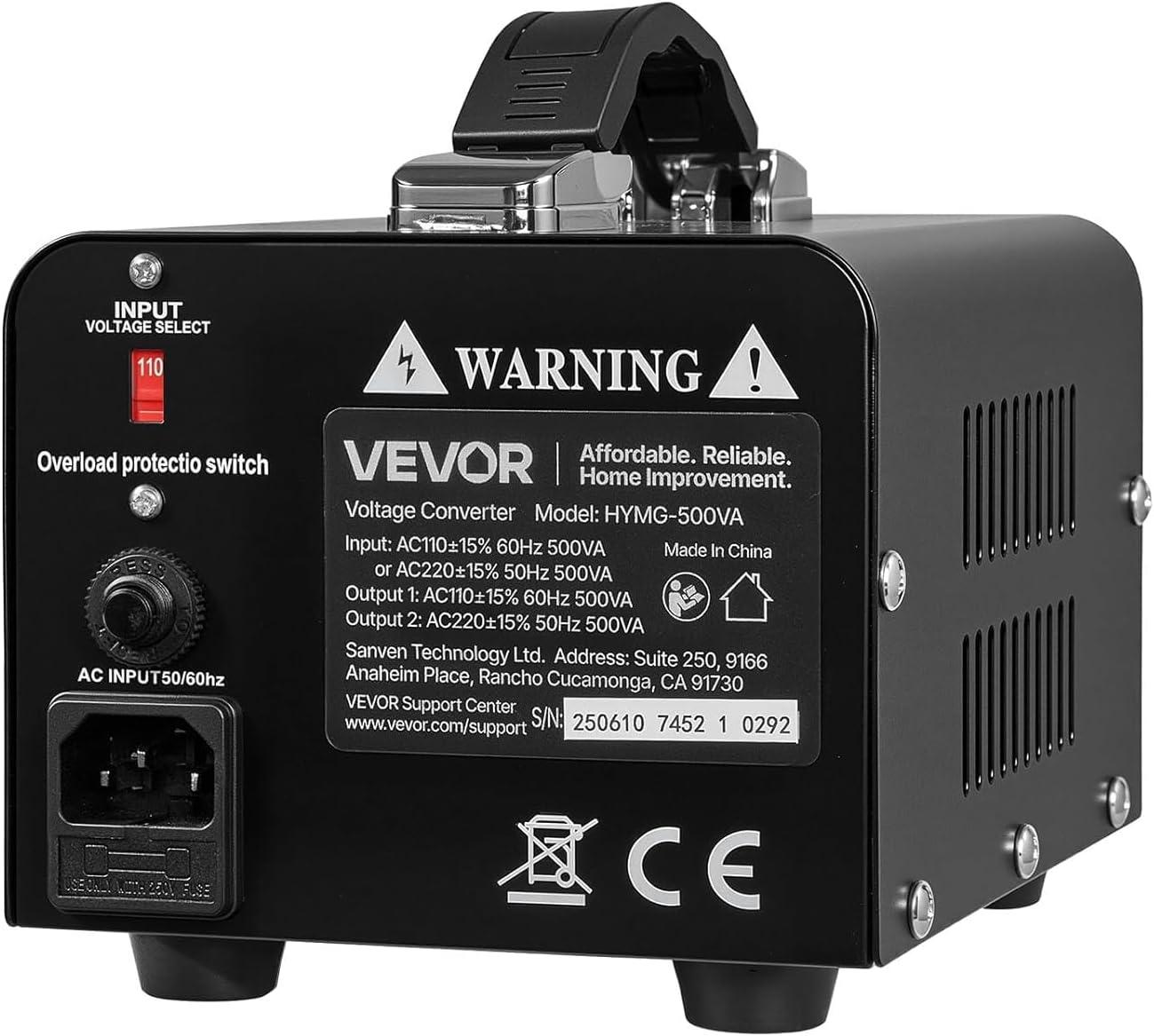 image:imageVEVOR Voltage Converter Transformer 2000W Heavy Duty Step UpDown Transformer Convert from 110 Volt to 220 Volt and from 220 Volt to 110 Volt with US Outlet EU Outlet 5V USB Port CE Certified500W