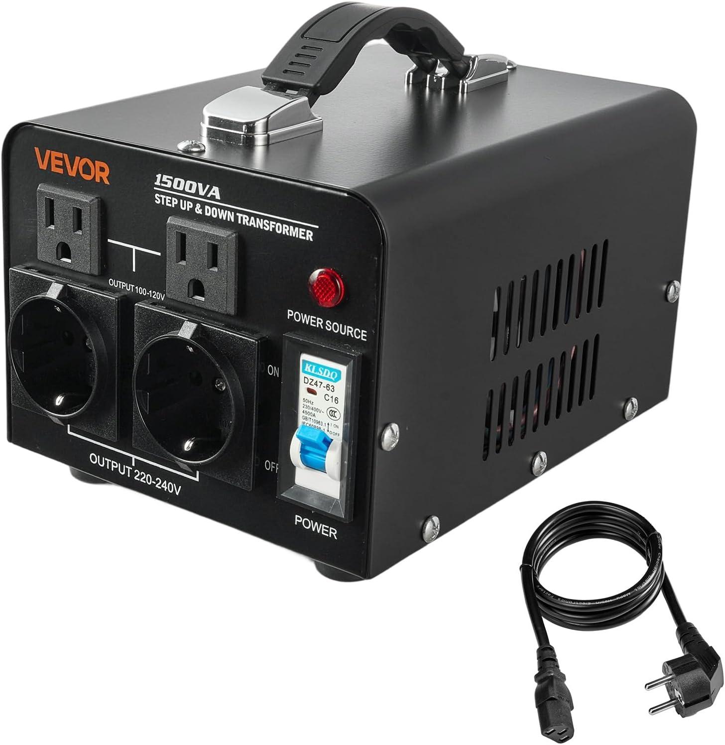 image:imageVEVOR Voltage Converter Transformer 2000W Heavy Duty Step UpDown Transformer Convert from 110 Volt to 220 Volt and from 220 Volt to 110 Volt with US Outlet EU Outlet 5V USB Port CE Certified1500W