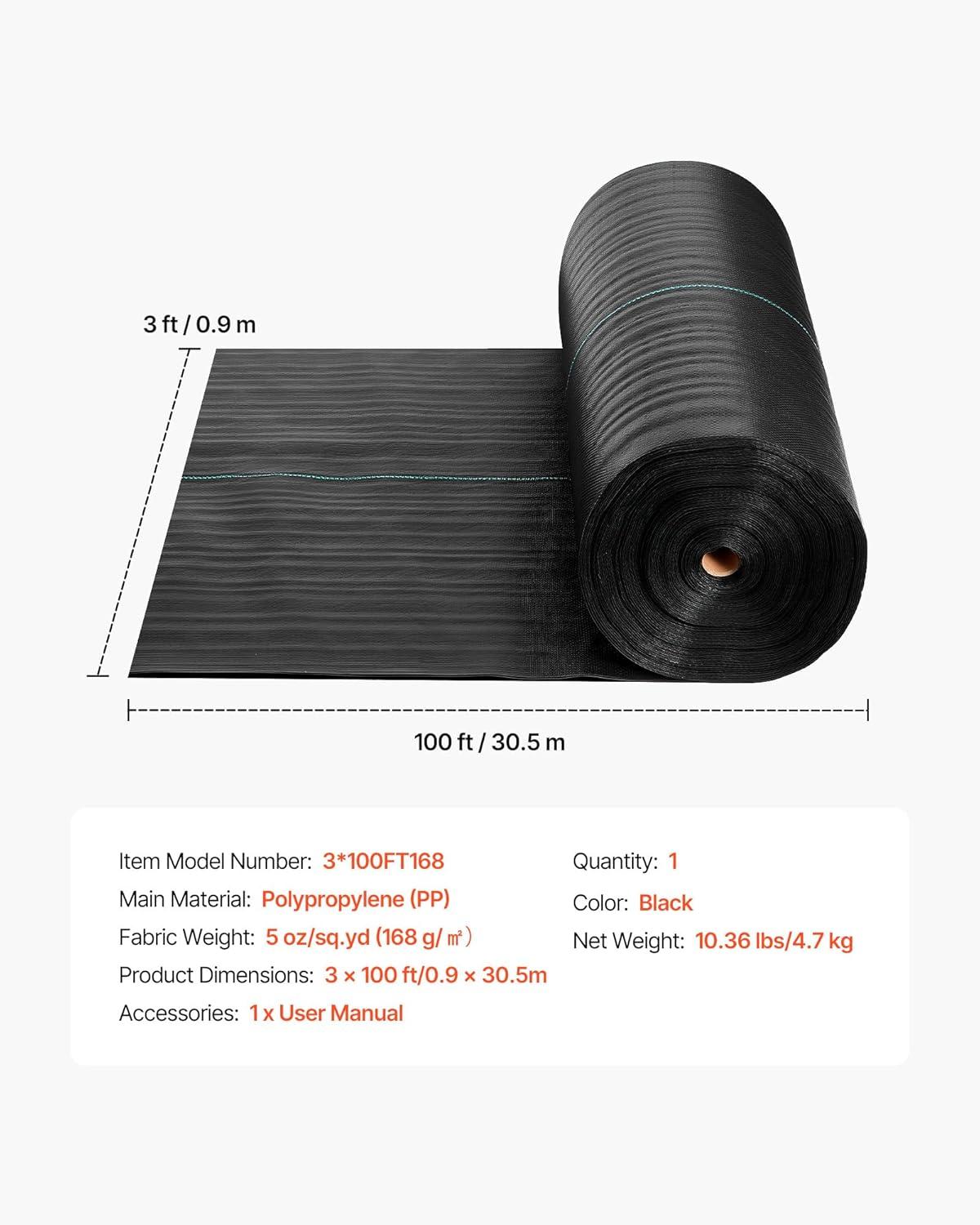 image:imageVEVOR Weed Barrier Fabric Heavy Duty 14x50FT 32oz Landscape Fabric Woven Weed Blocker Fabrics Garden Fabrics Weeds Barrier Weeds Control Ground Cover Geotextile Webbing Gardening Mat Black3FT100FT5oz