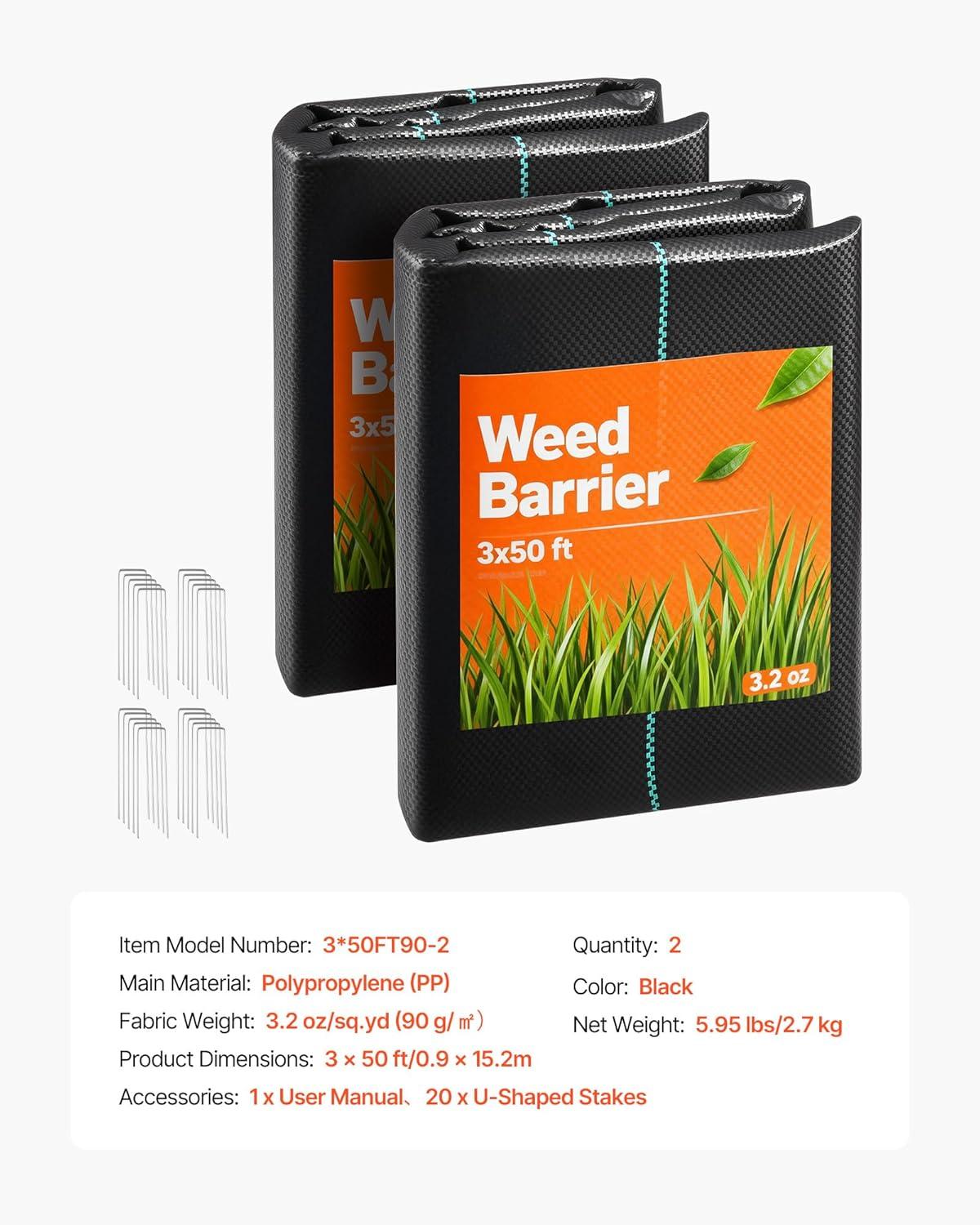 image:imageVEVOR Weed Barrier Fabric Heavy Duty 14x50FT 32oz Landscape Fabric Woven Weed Blocker Fabrics Garden Fabrics Weeds Barrier Weeds Control Ground Cover Geotextile Webbing Gardening Mat Black3FT50FT2Packs32oz