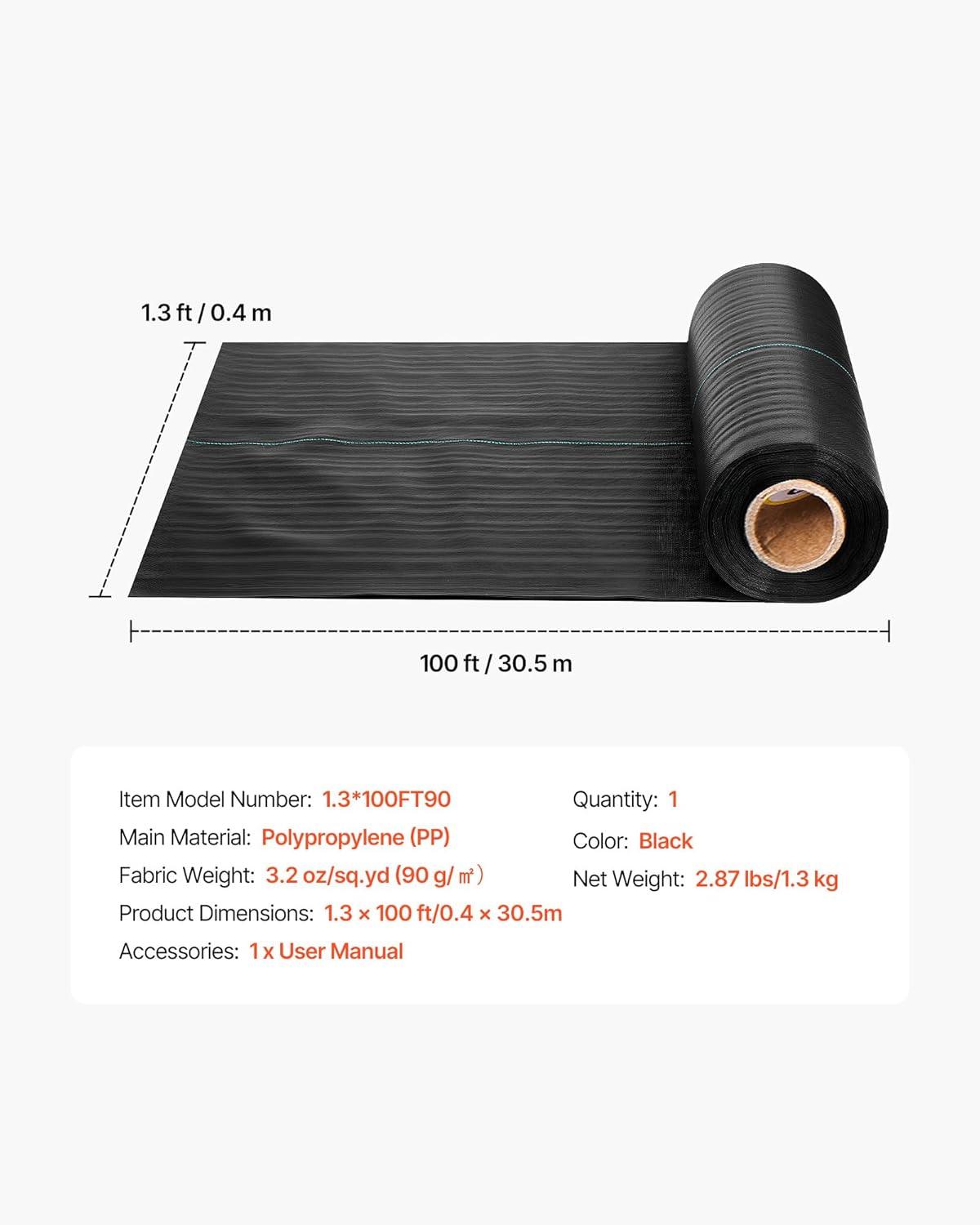 image:imageVEVOR Weed Barrier Fabric Heavy Duty 14x50FT 32oz Landscape Fabric Woven Weed Blocker Fabrics Garden Fabrics Weeds Barrier Weeds Control Ground Cover Geotextile Webbing Gardening Mat Black13FT100FT32oz