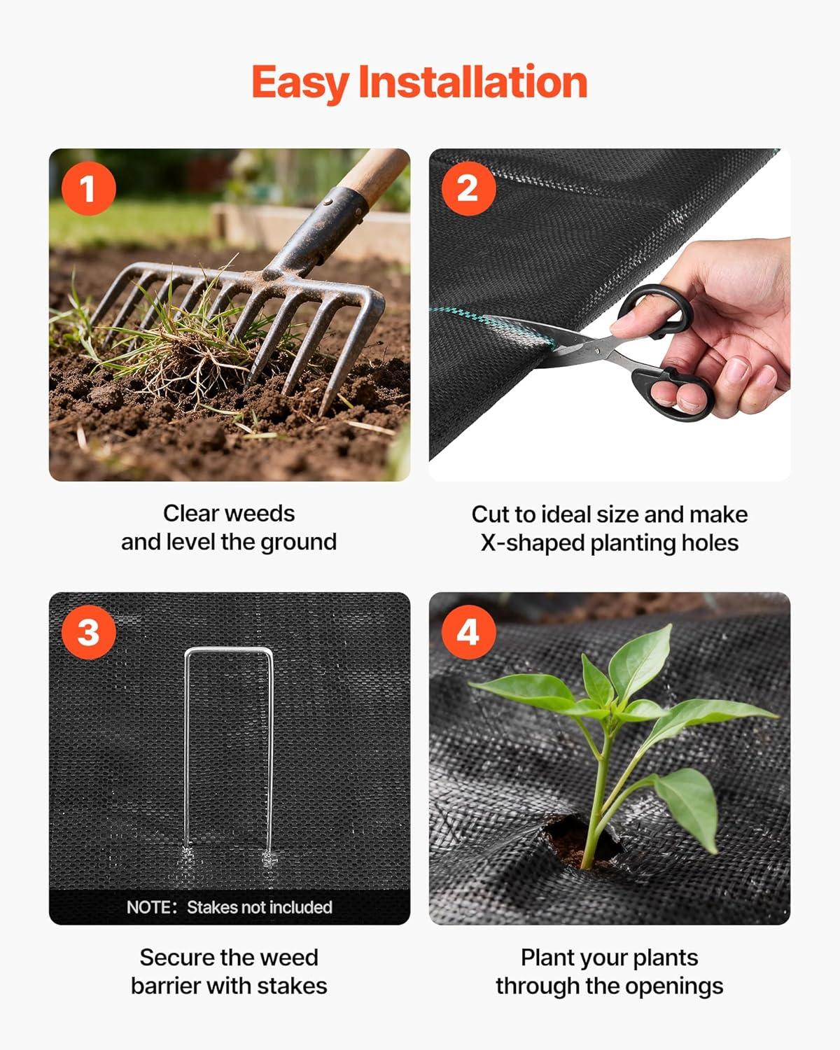 image:imageVEVOR Weed Barrier Fabric Heavy Duty 14x50FT 32oz Landscape Fabric Woven Weed Blocker Fabrics Garden Fabrics Weeds Barrier Weeds Control Ground Cover Geotextile Webbing Gardening Mat Black6FT250FT5oz