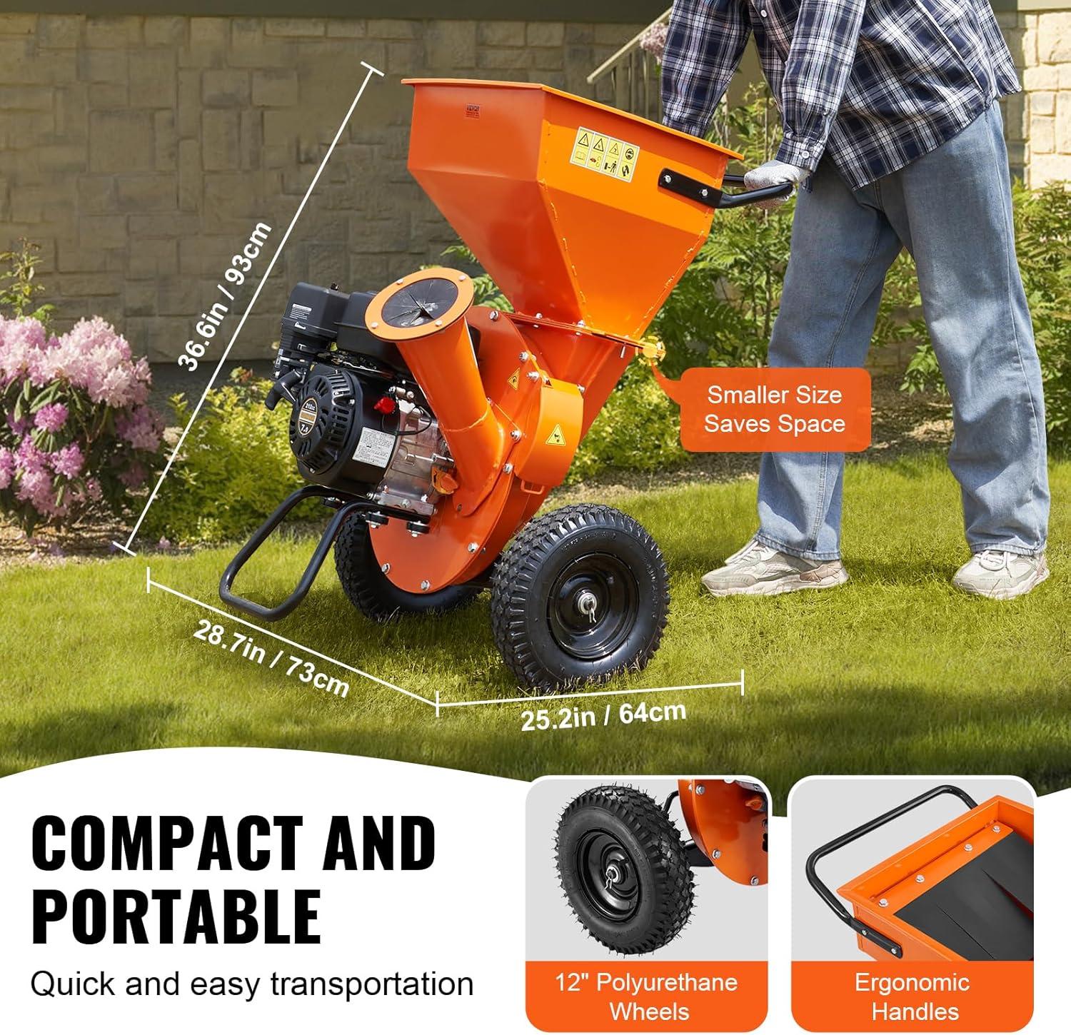 image:imageVEVOR Wood Chipper Shredder Mulcher 7HP Heavy Duty Gas Powered Engine 2 Max Diameter 212cc 41 kW 4Stroke 3in1 Woodchipper Fast Chipping Chopping for Forestry Gardens EPA Certified7HP Wood Chipper