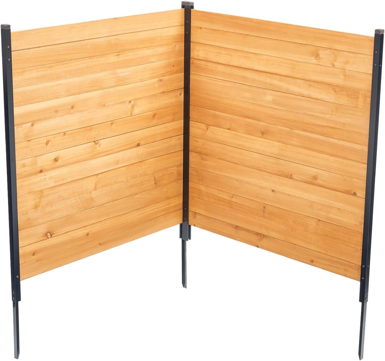 image:imageVEVOR Wooden Privacy Fence 48 x 49 inch Air Conditioner Fence 2 Panel Solid Outdoor Wood Privacy Screen with Metal Stakes Steel Frame Trash Can Hider Fences Suitable for Garden Pool2
