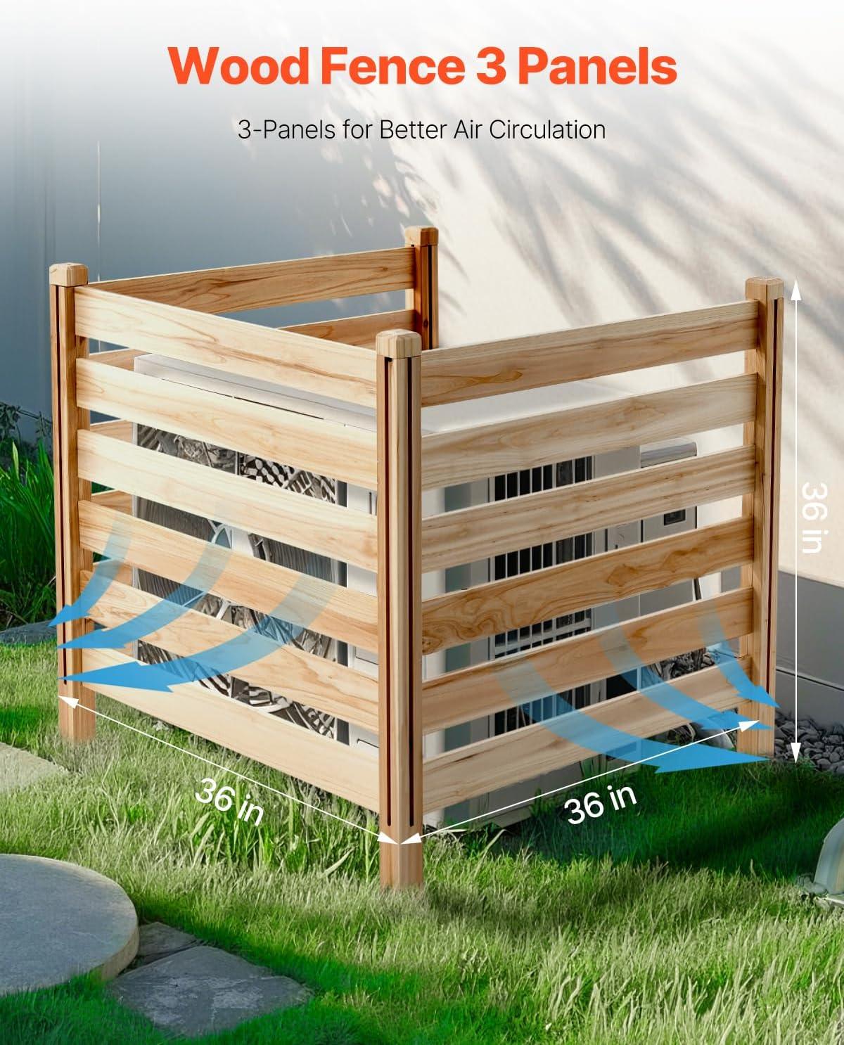 image:imageVEVOR Wooden Privacy Fence 48 x 49 inch Air Conditioner Fence 2 Panel Solid Outdoor Wood Privacy Screen with Metal Stakes Steel Frame Trash Can Hider Fences Suitable for Garden Pool3