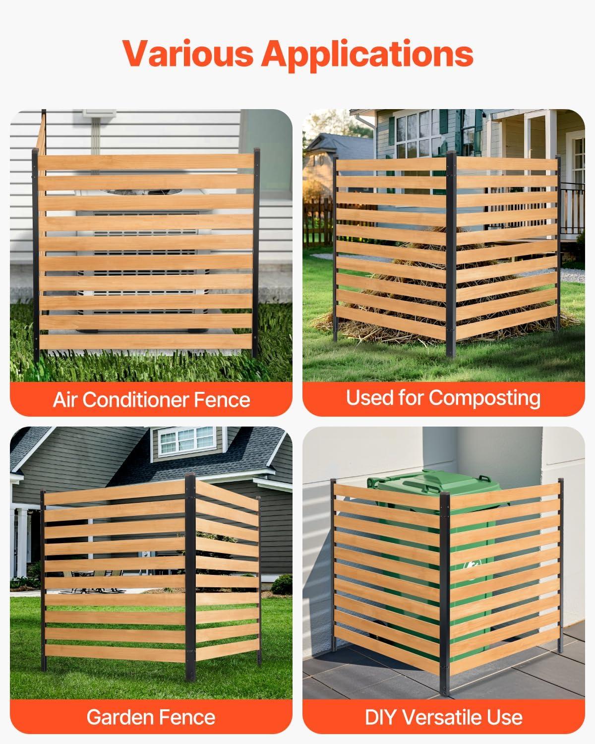 image:imageVEVOR Wooden Privacy Fence 48 x 49 inch Air Conditioner Fence 2 Panel Solid Outdoor Wood Privacy Screen with Metal Stakes Steel Frame Trash Can Hider Fences Suitable for Garden Pool2