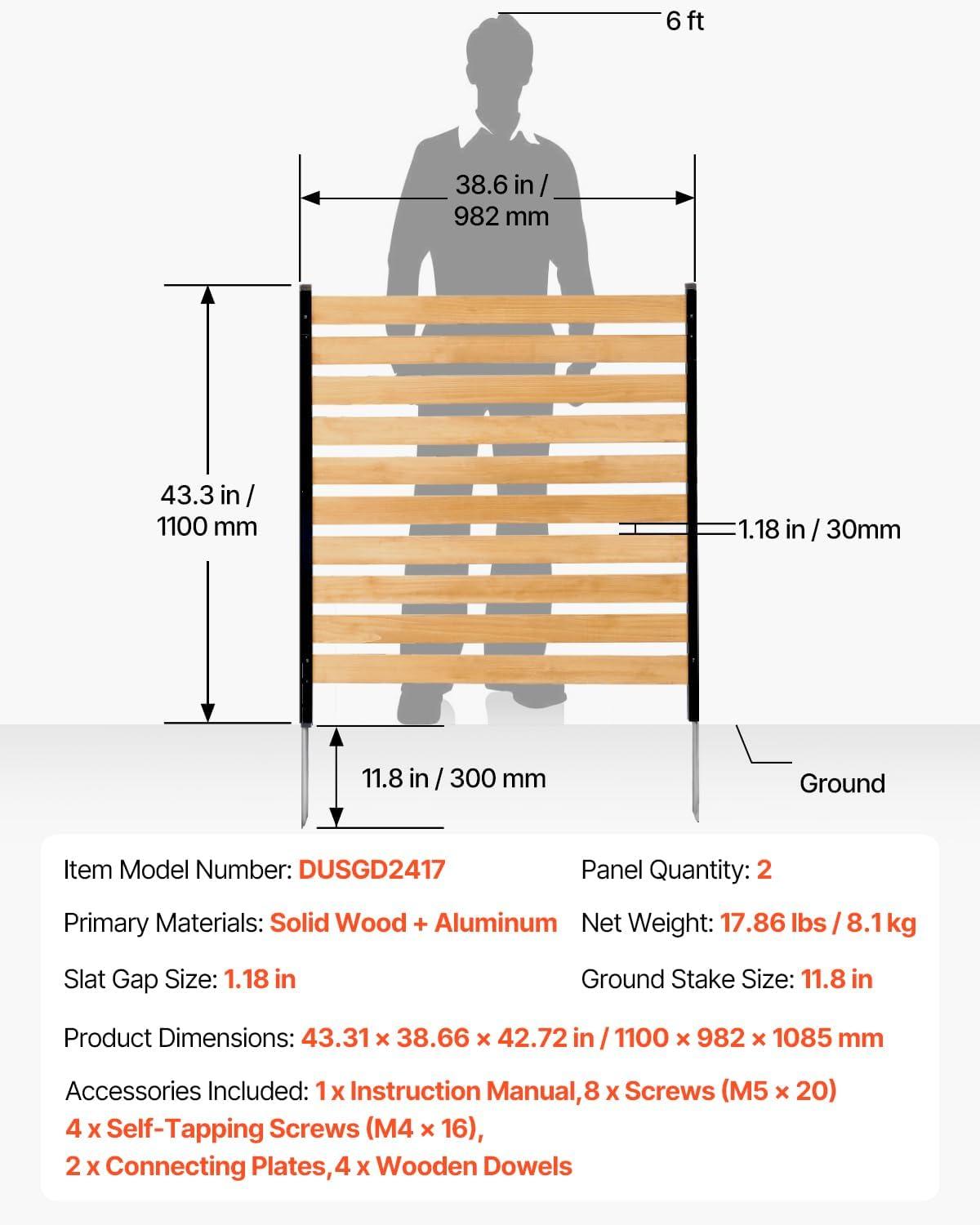 image:imageVEVOR Wooden Privacy Fence 48 x 49 inch Air Conditioner Fence 2 Panel Solid Outdoor Wood Privacy Screen with Metal Stakes Steel Frame Trash Can Hider Fences Suitable for Garden Pool2