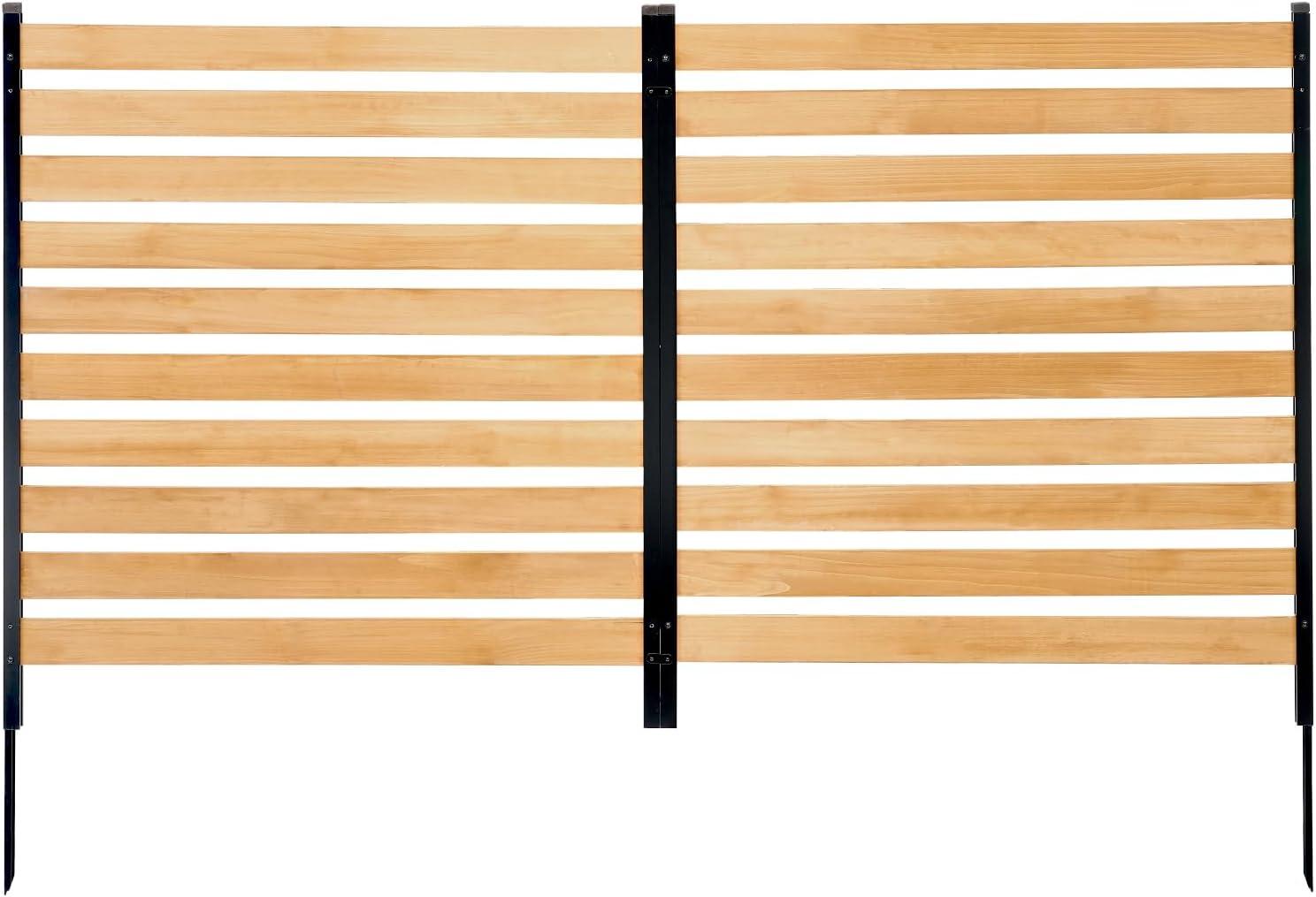 image:imageVEVOR Wooden Privacy Fence 48 x 49 inch Air Conditioner Fence 2 Panel Solid Outdoor Wood Privacy Screen with Metal Stakes Steel Frame Trash Can Hider Fences Suitable for Garden Pool2