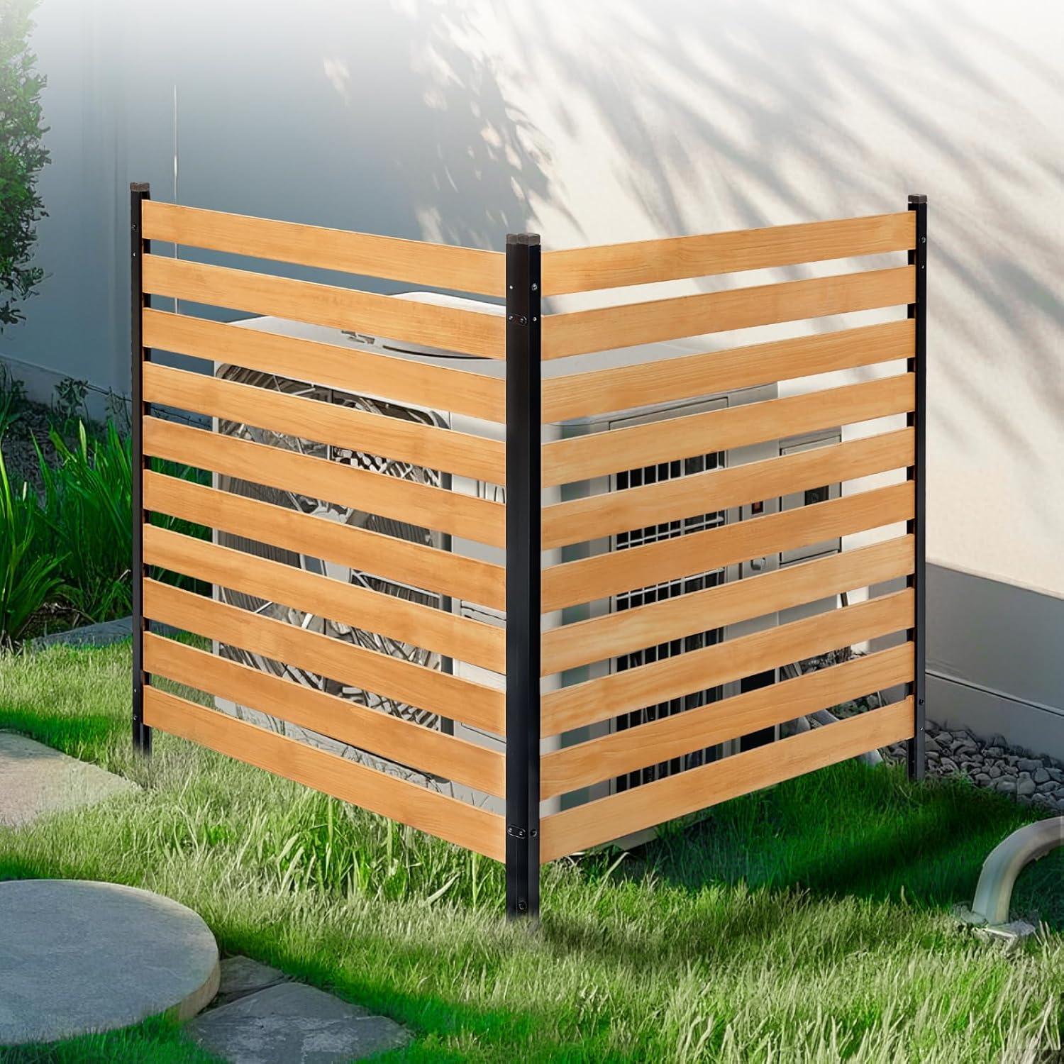 image:imageVEVOR Wooden Privacy Fence 48 x 49 inch Air Conditioner Fence 2 Panel Solid Outdoor Wood Privacy Screen with Metal Stakes Steel Frame Trash Can Hider Fences Suitable for Garden Pool2