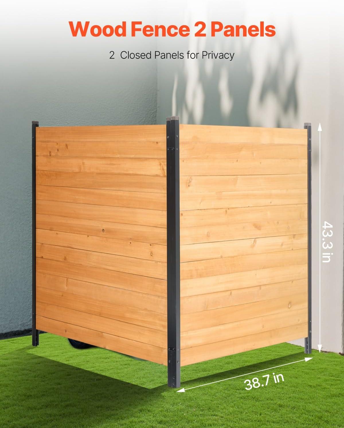 image:imageVEVOR Wooden Privacy Fence 48 x 49 inch Air Conditioner Fence 2 Panel Solid Outdoor Wood Privacy Screen with Metal Stakes Steel Frame Trash Can Hider Fences Suitable for Garden Pool2